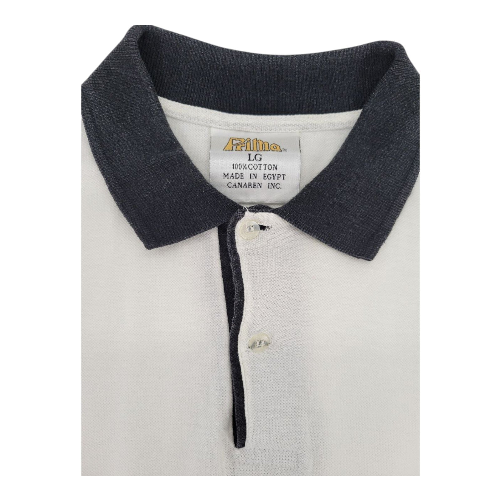 Prima White Polo Shirt Size L Black Collar Cotton Short Sleeve