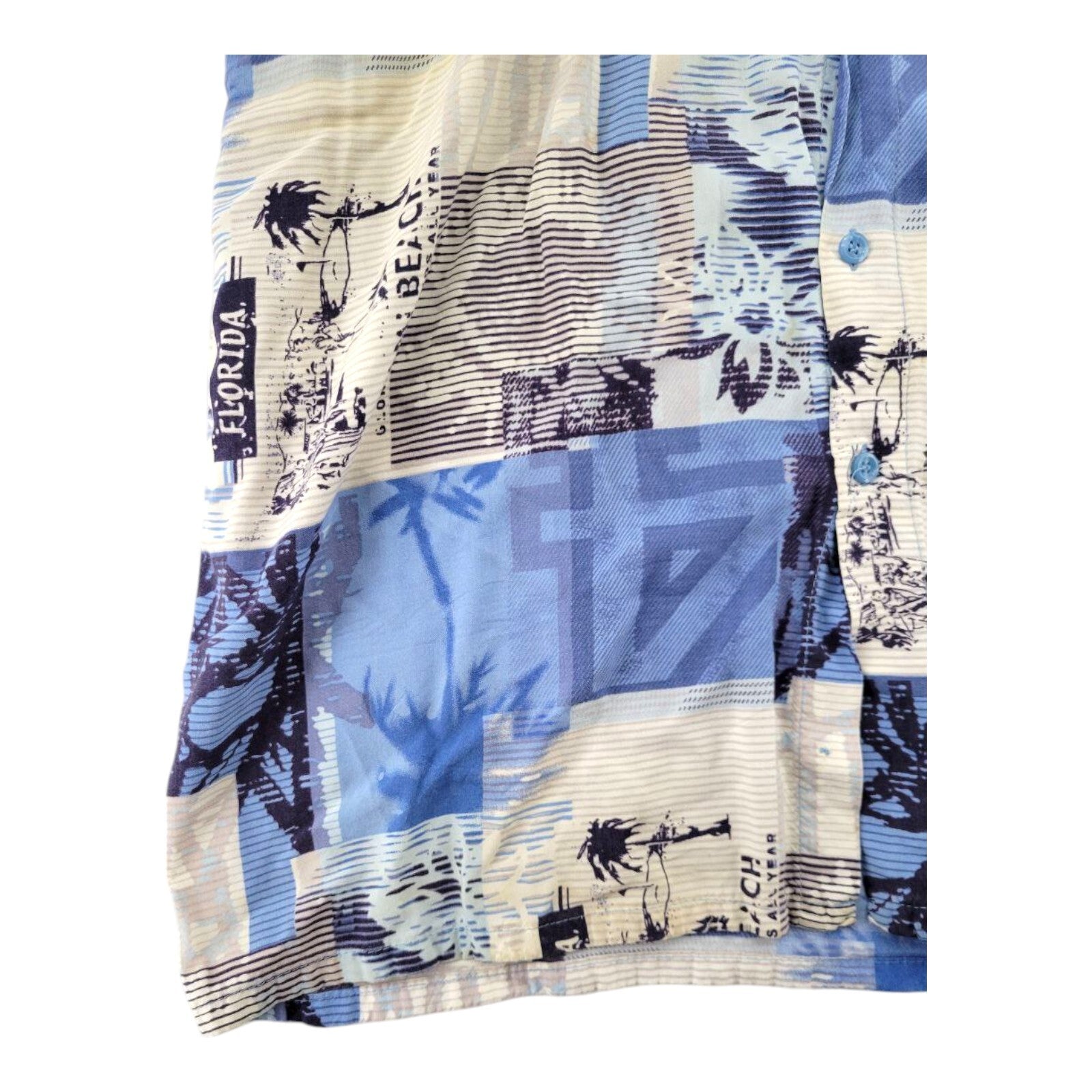 Puritan Blue Hawaiian Shirt Mens Rayon Miami Beach Vintage Vibes Size Large