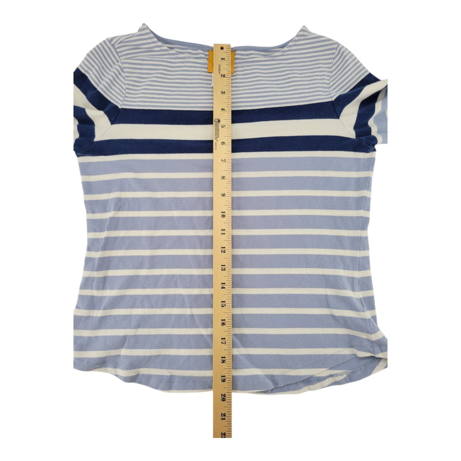 Ruby Rd Petite Blue White Striped Boat Neck 3/4 Sleeve Shirt Stretch Size PS
