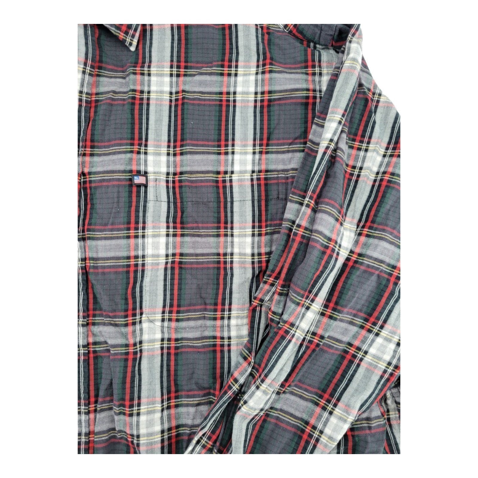 Polo Jeans Co Ralph Lauren Gray Red Plaid Button Down Long Sleeve Shirt Men XL