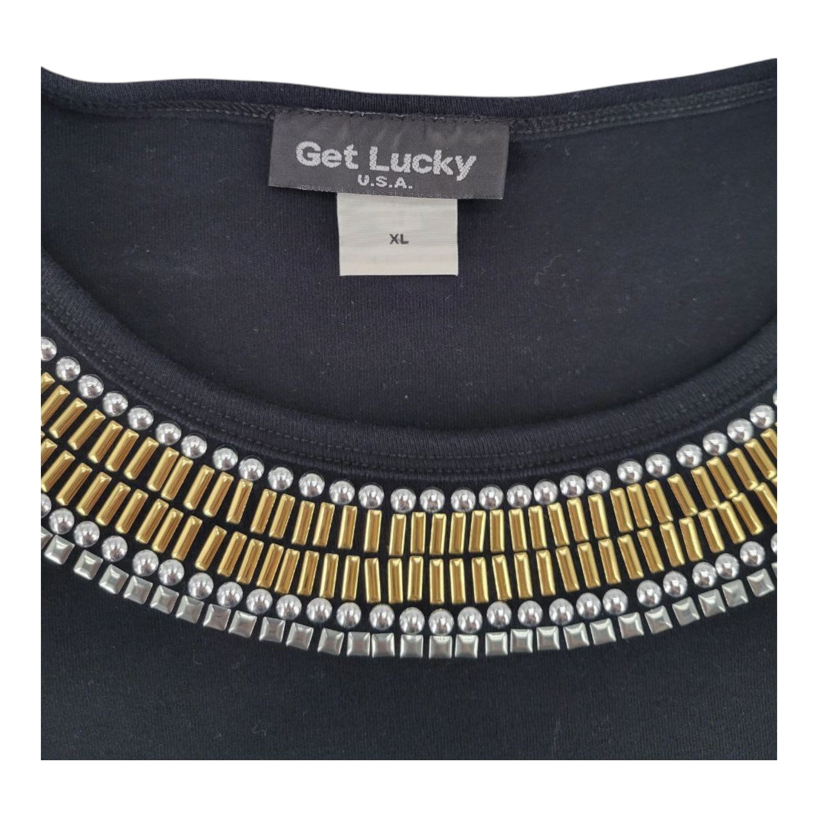 Get Lucky USA Black 3/4 Sleeve Beaded Scoop Neck Top Womens Size XL