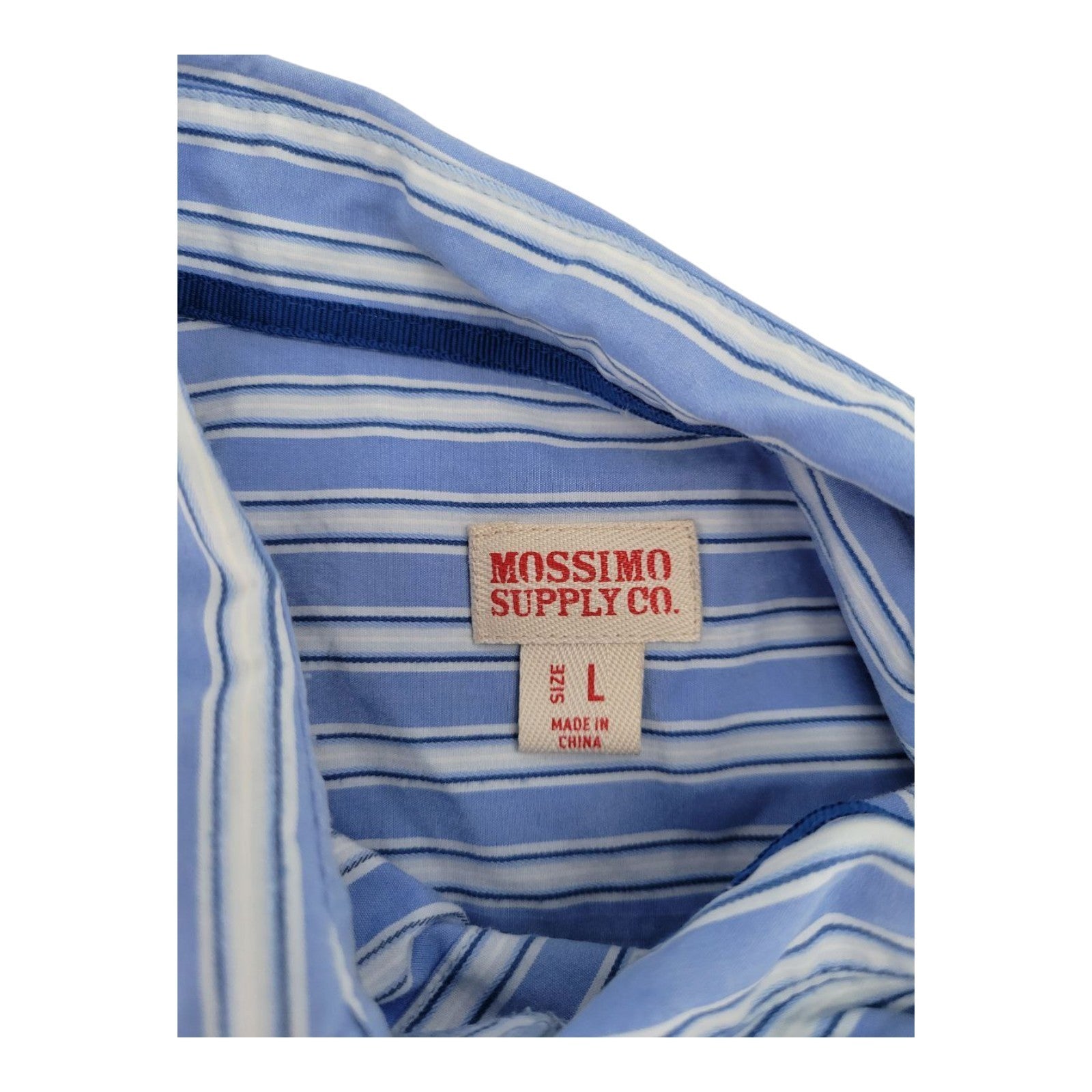 Mossimo Supply Co Mens Button Down Dress Shirt Blue White Stripe Long Sleeve L