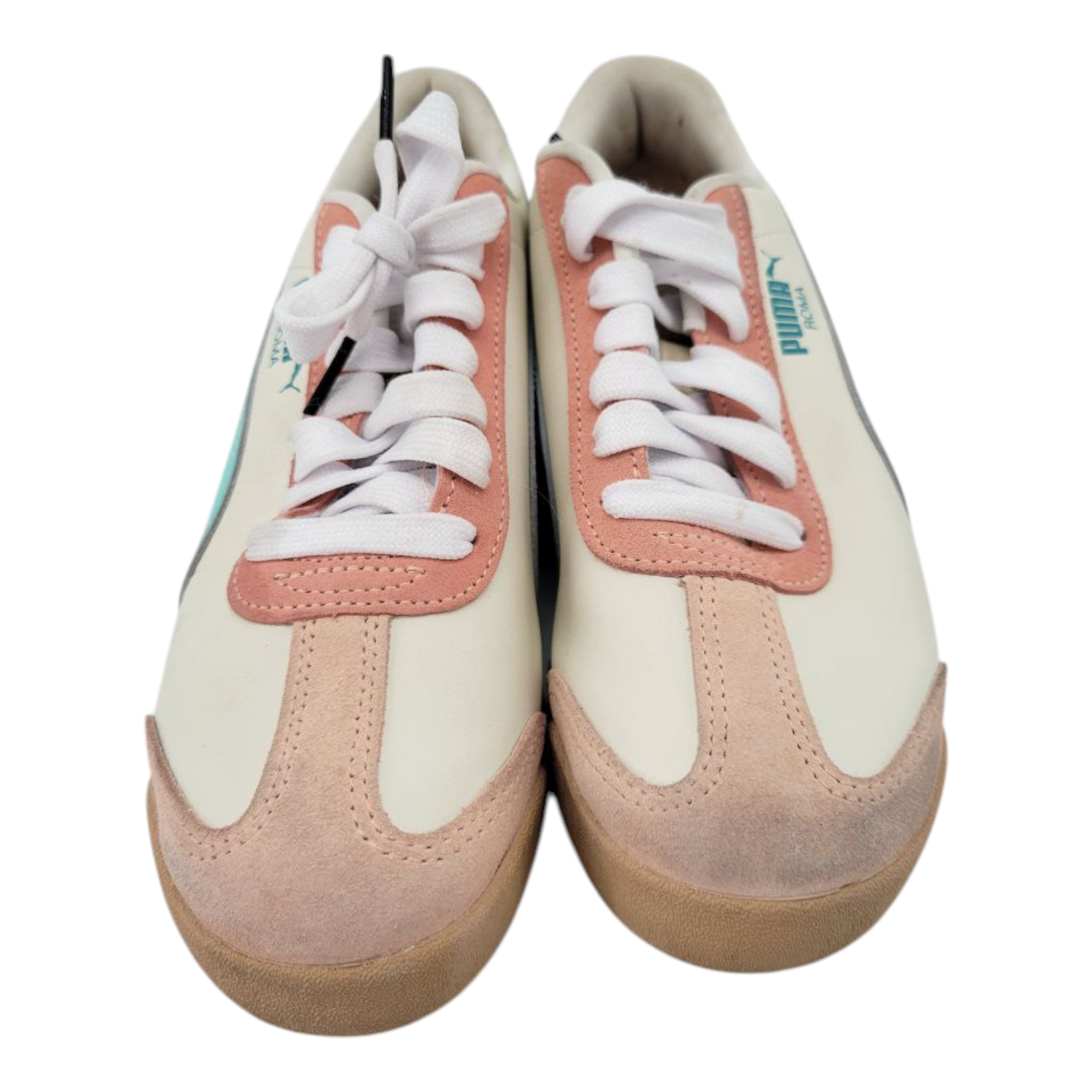 Puma Roma Womens Sneakers Cream Aqua Pink Leather Suede Size 7.5 Style 392702-01