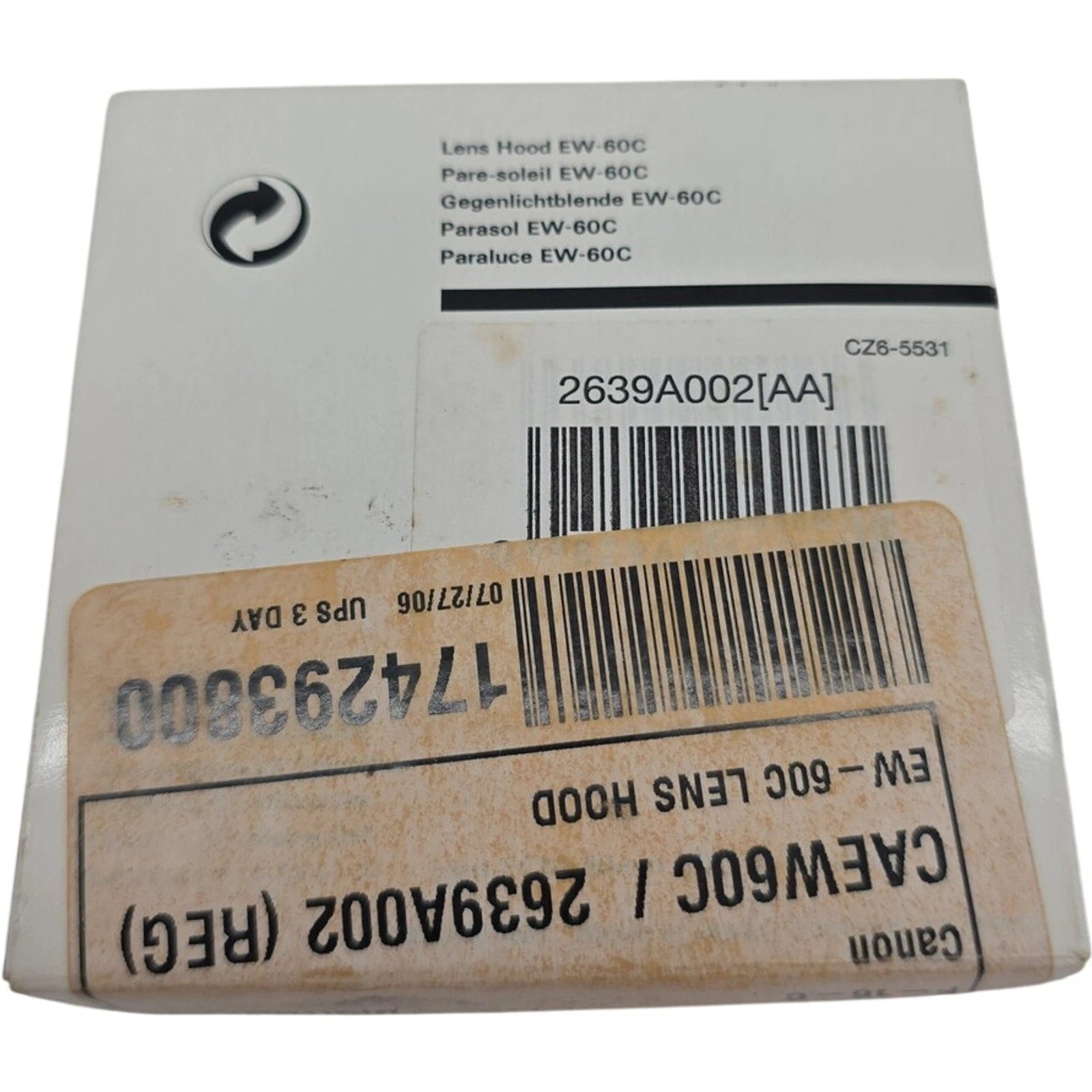 Canon EW-60C Lens Hood 2639A002 for EF-S 18-55mm & EF 28-80mm Lenses with Box