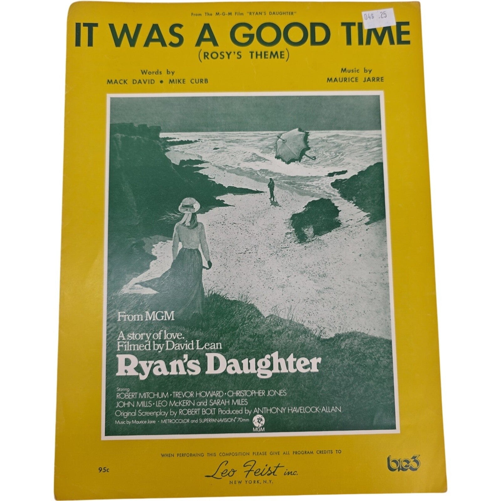 It Was a Good Time Rosy's Theme 1970 Vintage Sheet Music by Jarre David & Curb