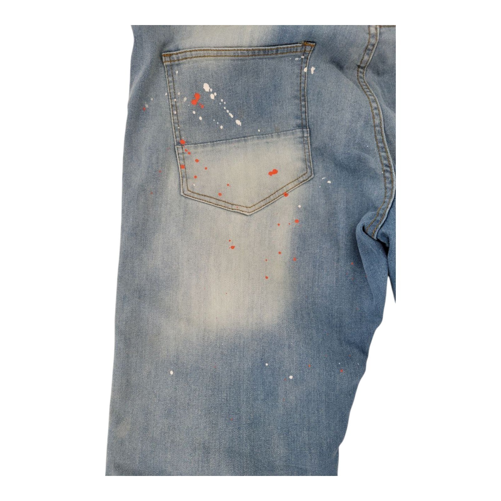 Focus Jeans Mens Paint Splatter Moto Biker Denim Pants Distressed Style 32L