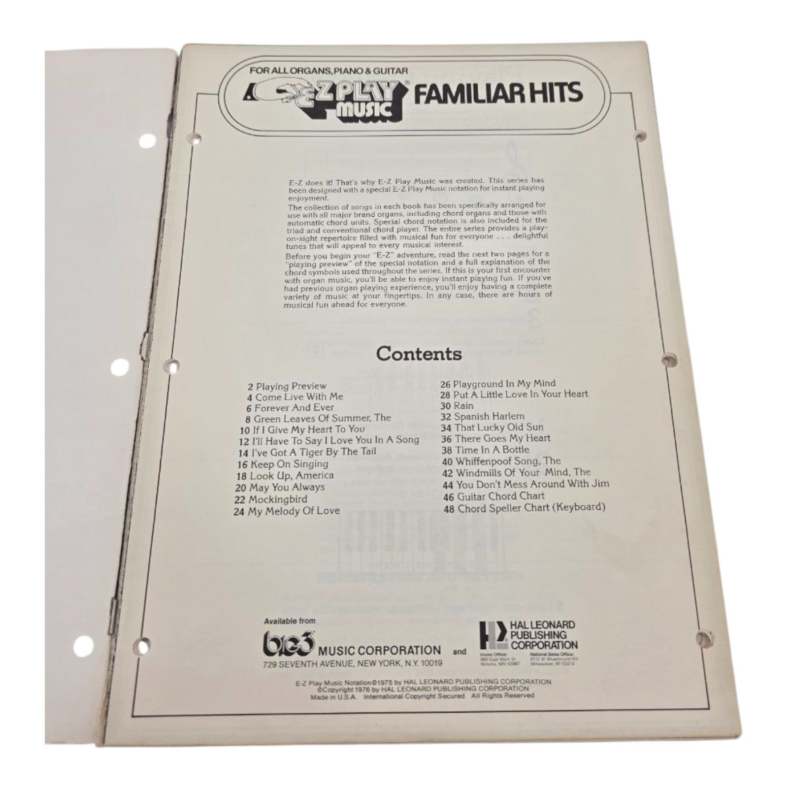 EZ Play Music Familiar Hits Featuring My Melody of Love Vintage Music Book