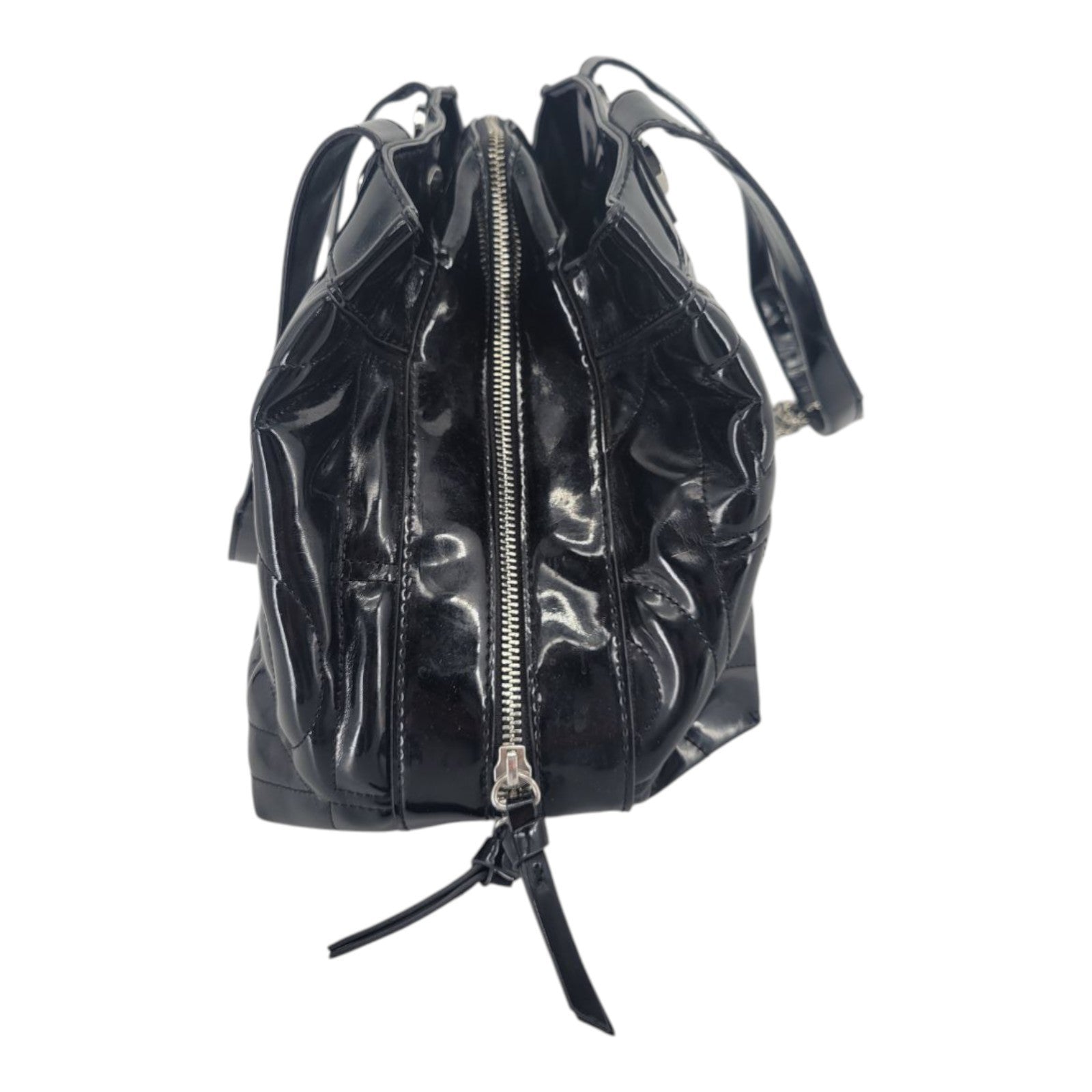 DKNY Black Patent Leather Logo Satchel Shoulder Bag Handbag Purse