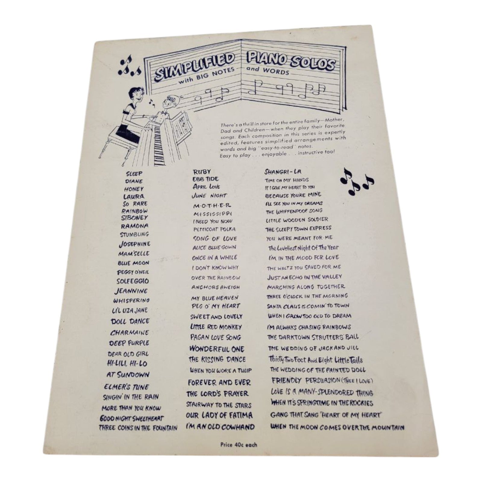 Ten Big Hits Easy to Play #3 Piano Sheet Music Book with Words 1954 John Lane