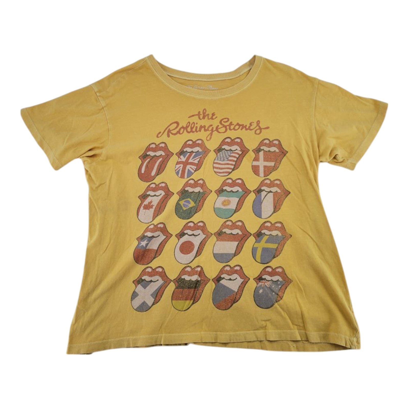 The Rolling Stone Womens Yellow Crew Neck Short Sleeve Graphic T Shirt Size M