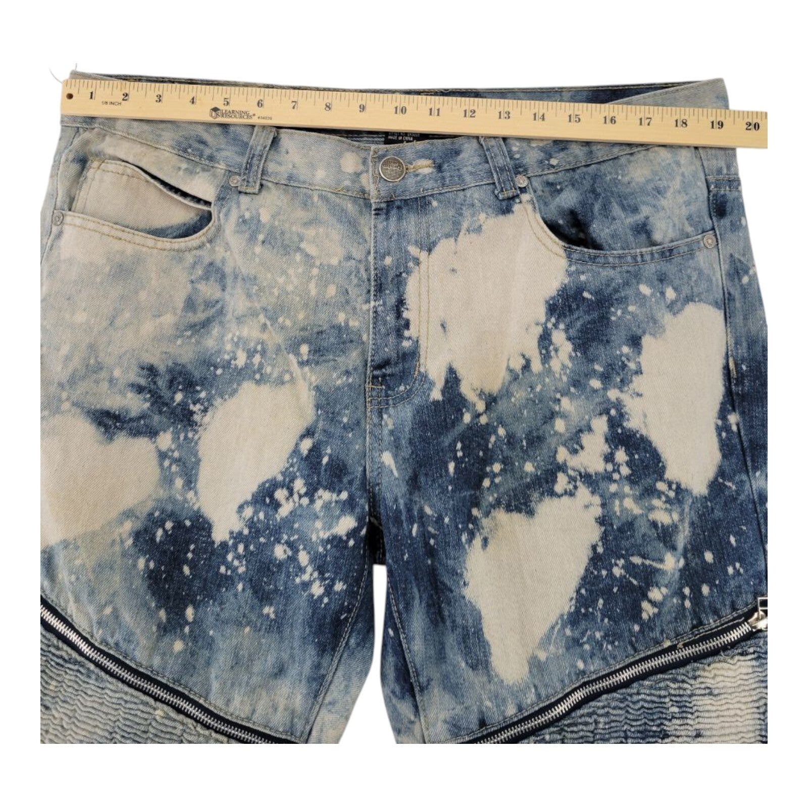 Denim & Rivets Stonewashed Distressed Moto Denim Jeans Bleached Mens Size 36