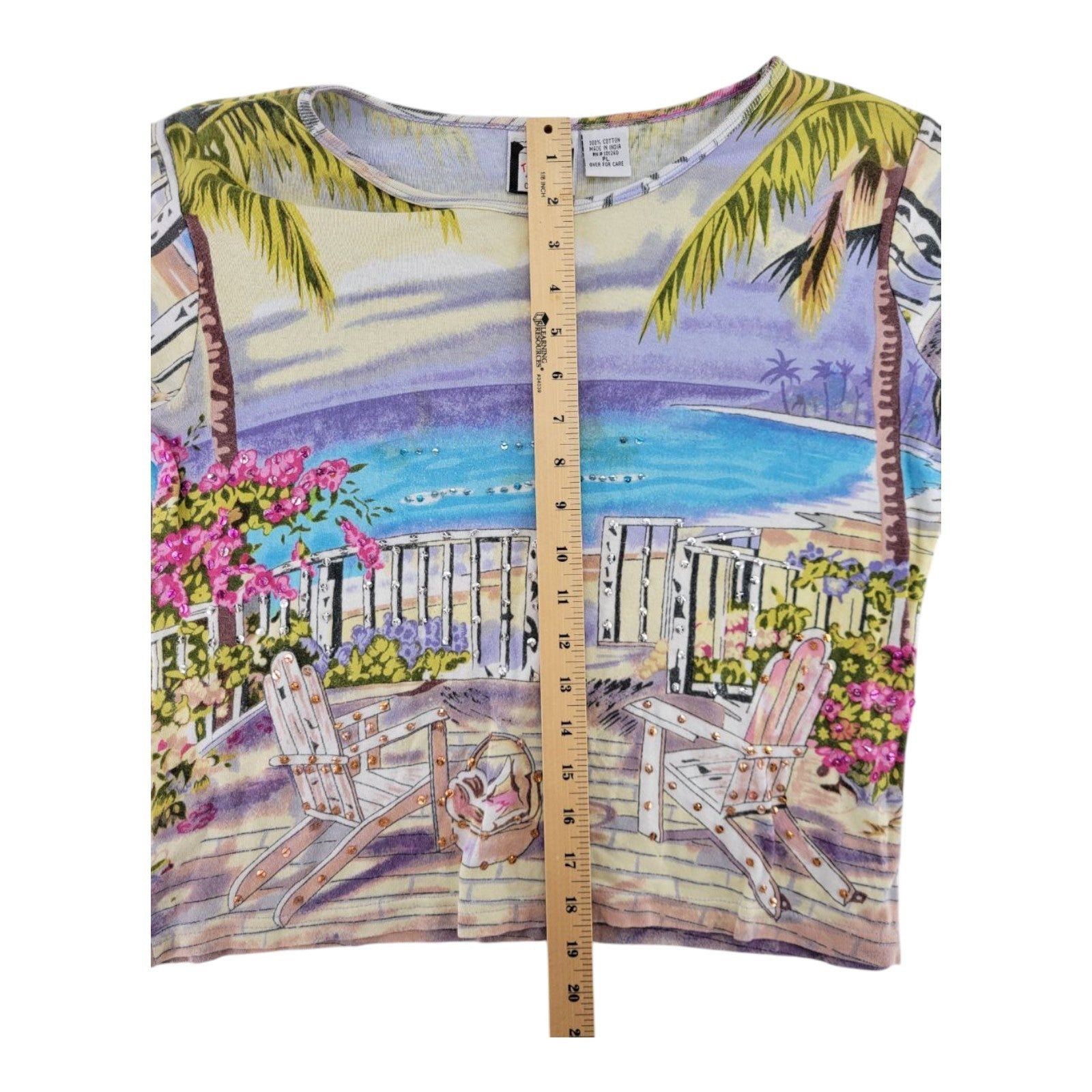 Take Two Clothing Co Beach Scene Embellished Crop Top PL Petite Large