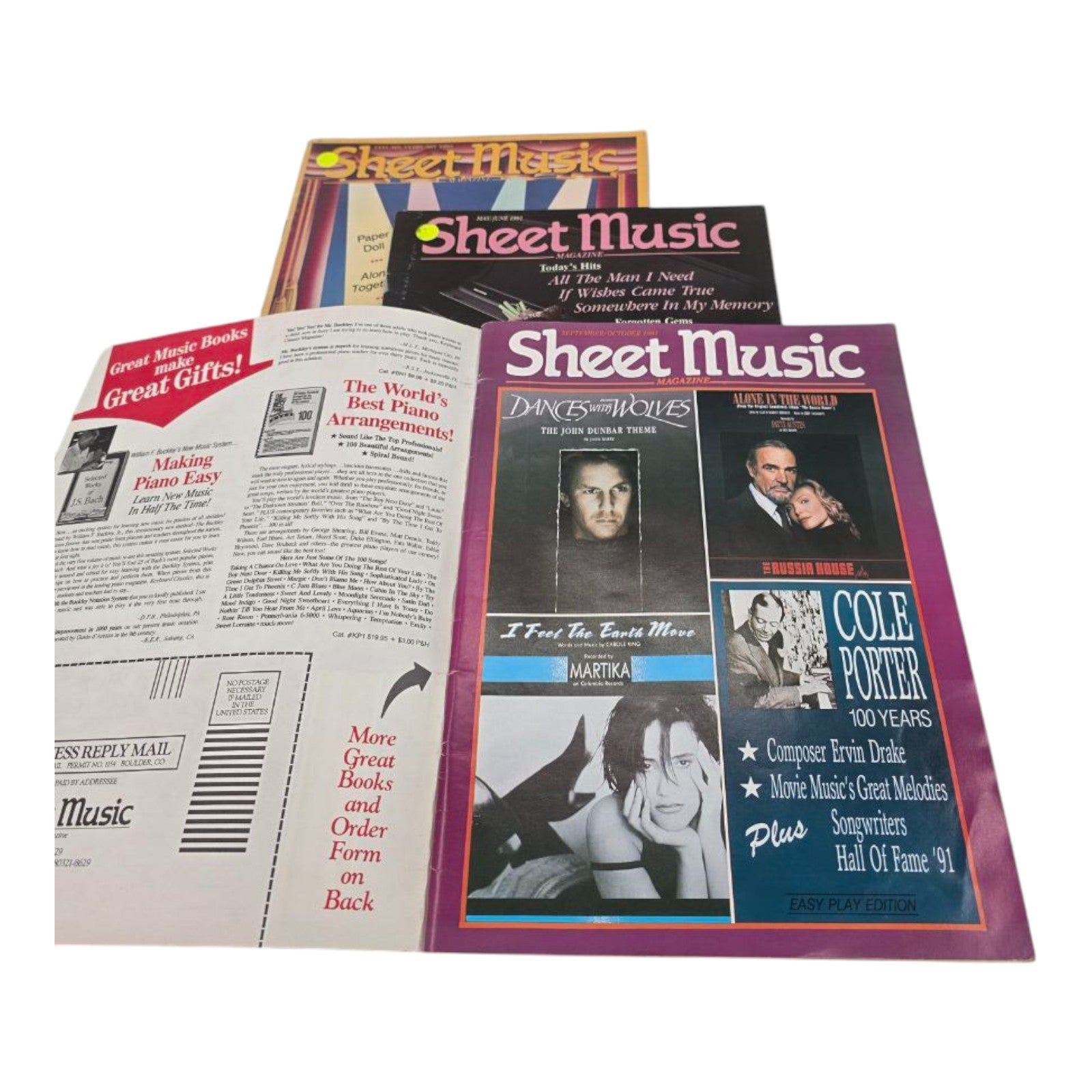 Lot of 3 Vintage Sheet Music Magazines 1990s & Early 1990s Easy Play Editions