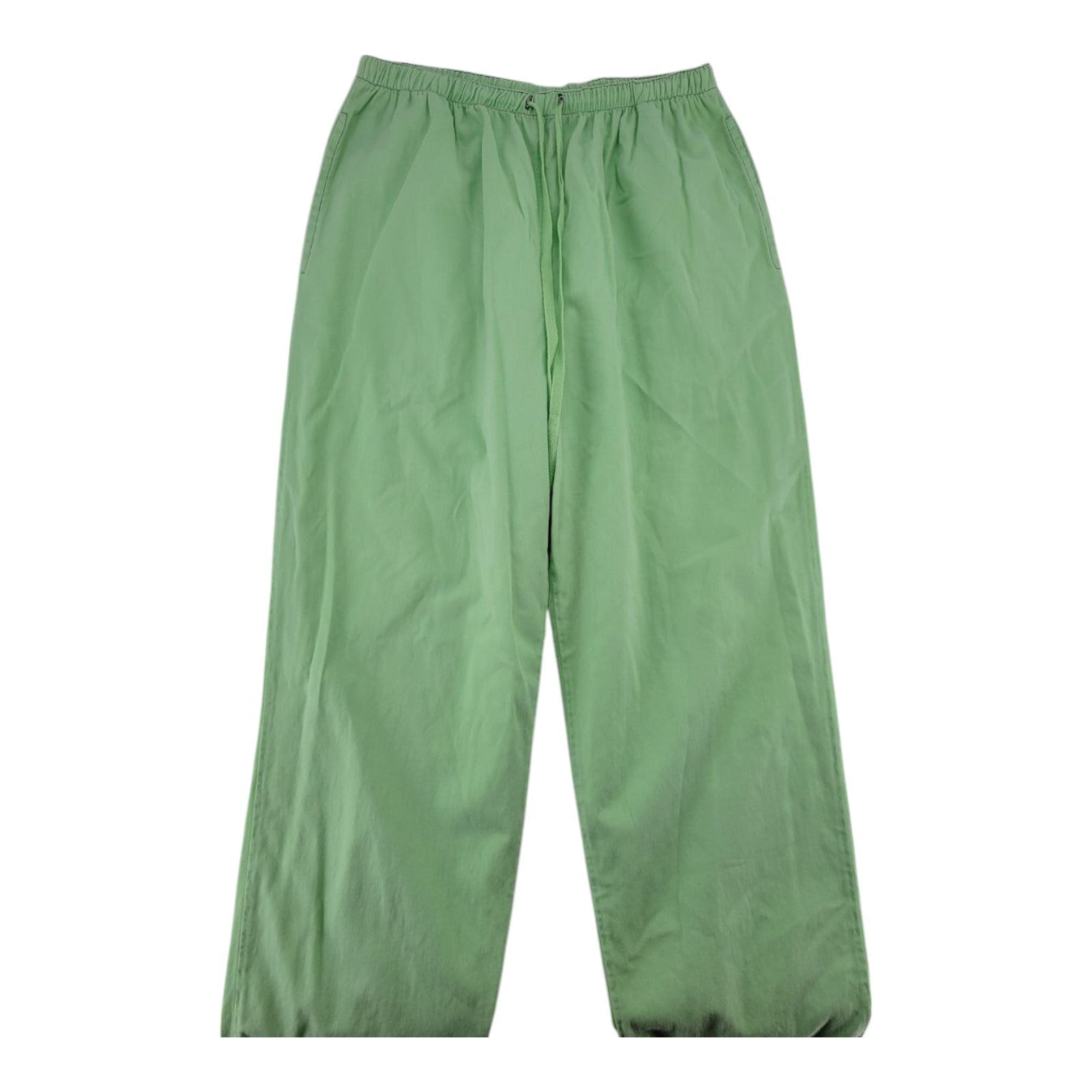 Nadia Styled in Italy Green Cotton Pants Elastic Waist Drawstring Hem Medium