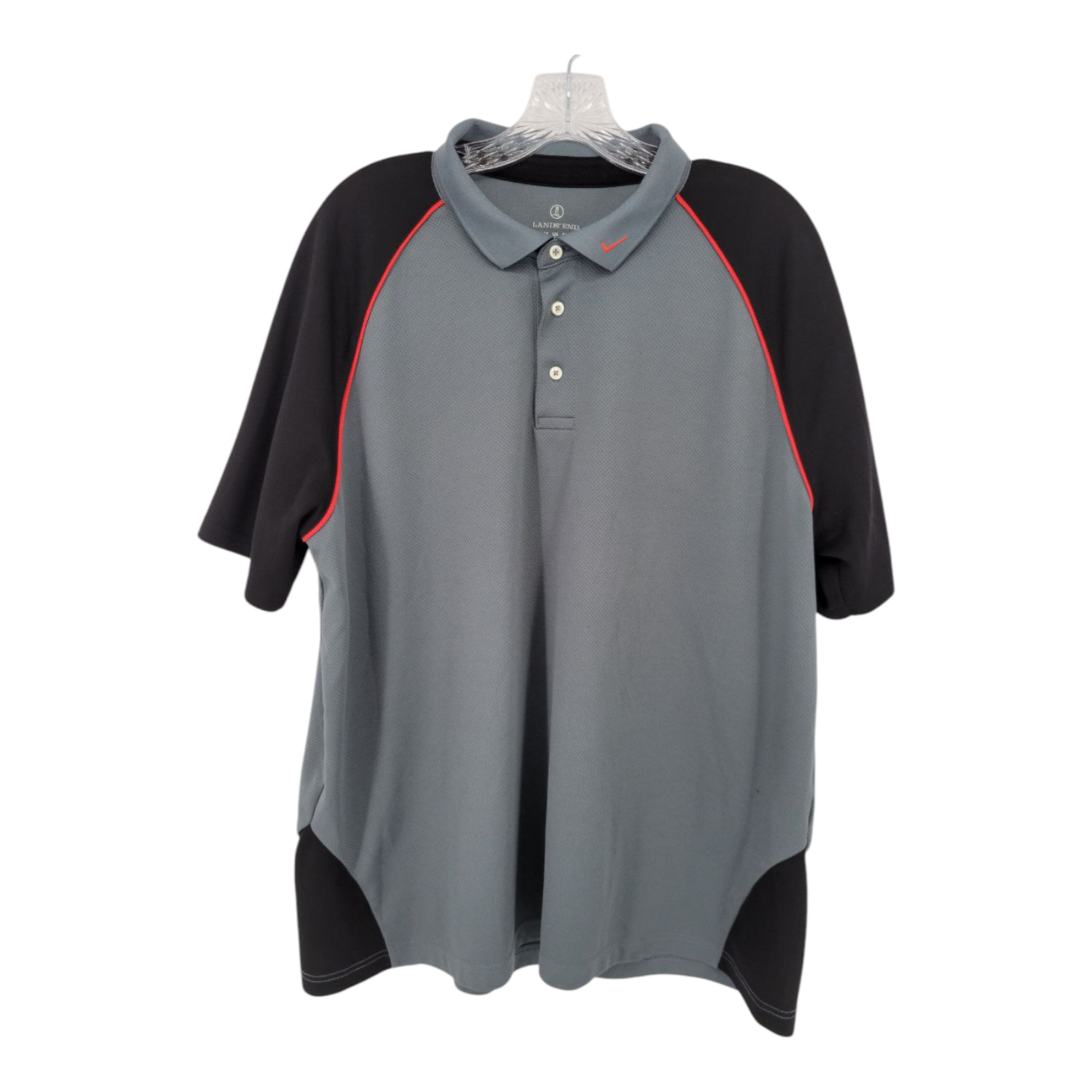 Lands End Mens Gray Black Polo Shirt XL Verizon Logo Red Trim