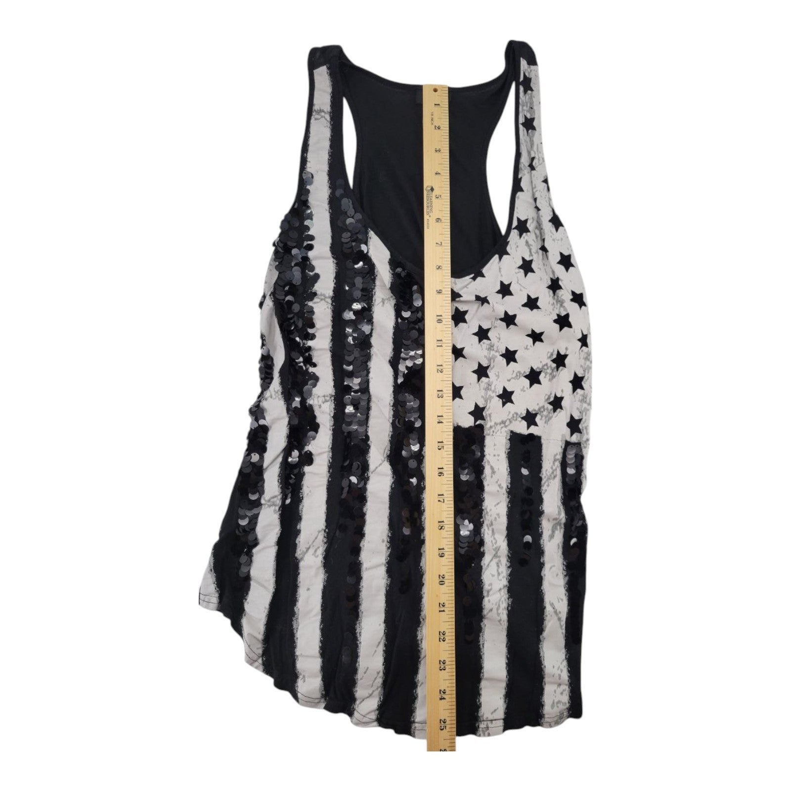 Rue 21 Womens American Flag Sequin Tank Top Racerback Stars Stripes Black XL
