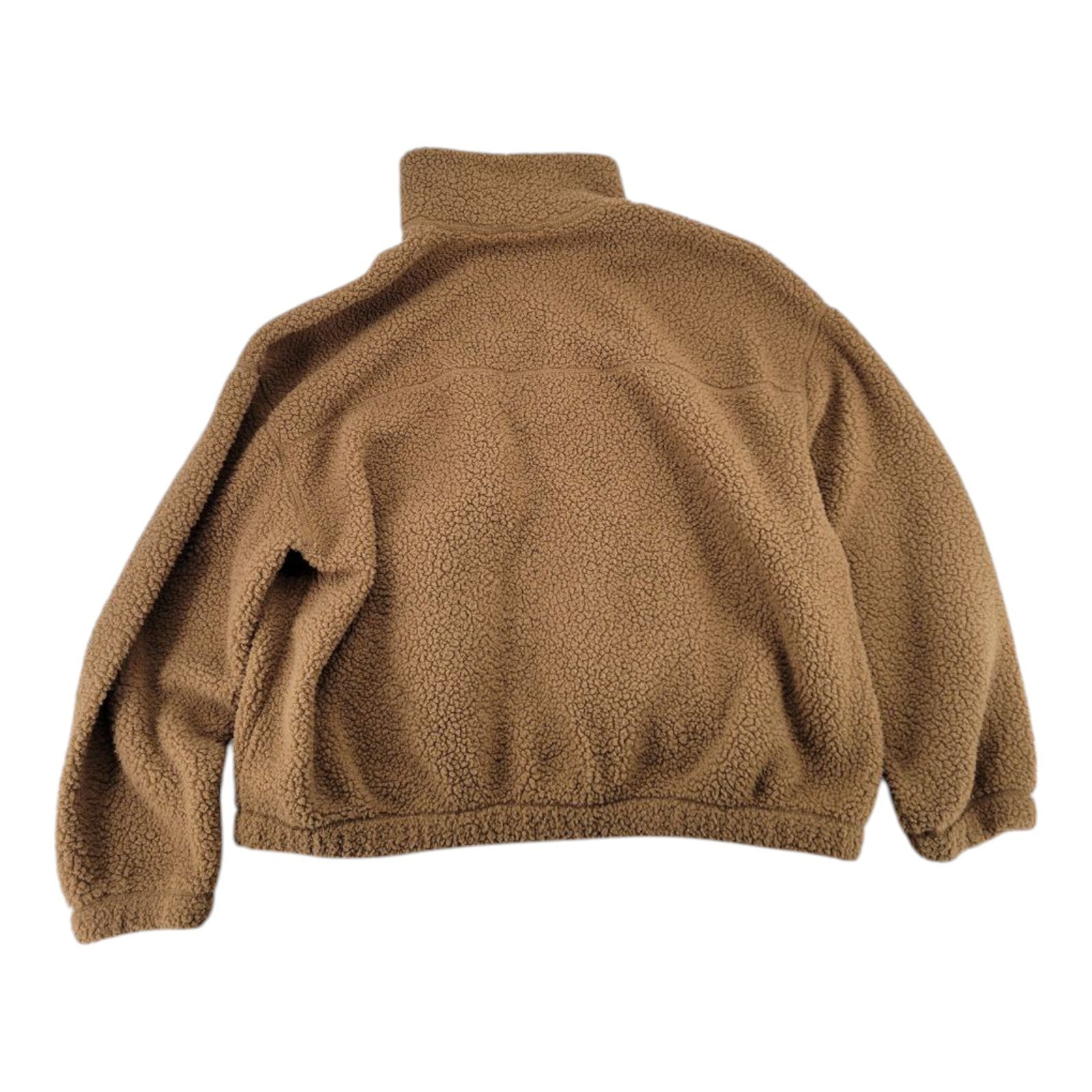 Old Navy Brown Sherpa Mens Fleece Jacket Full Zip Mock Neck Pockets Size L Tall