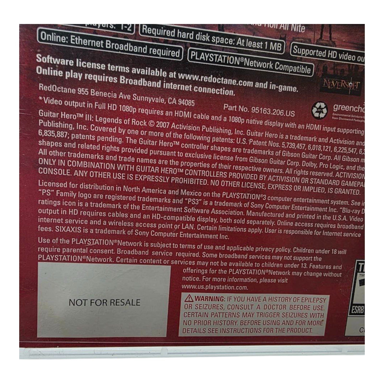 Guitar Hero III Legends of Rock PlayStation 3 PS3 Game Complete- Not For Resale