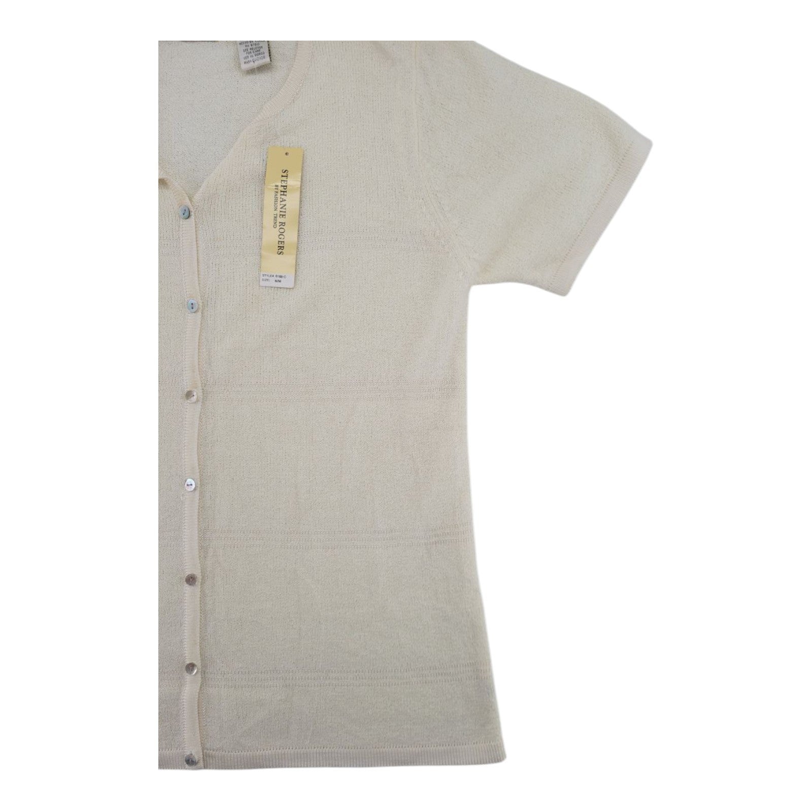 Stephanie Rogers Women's Beige Knit Cardigan M Short Sleeve Button Sweater