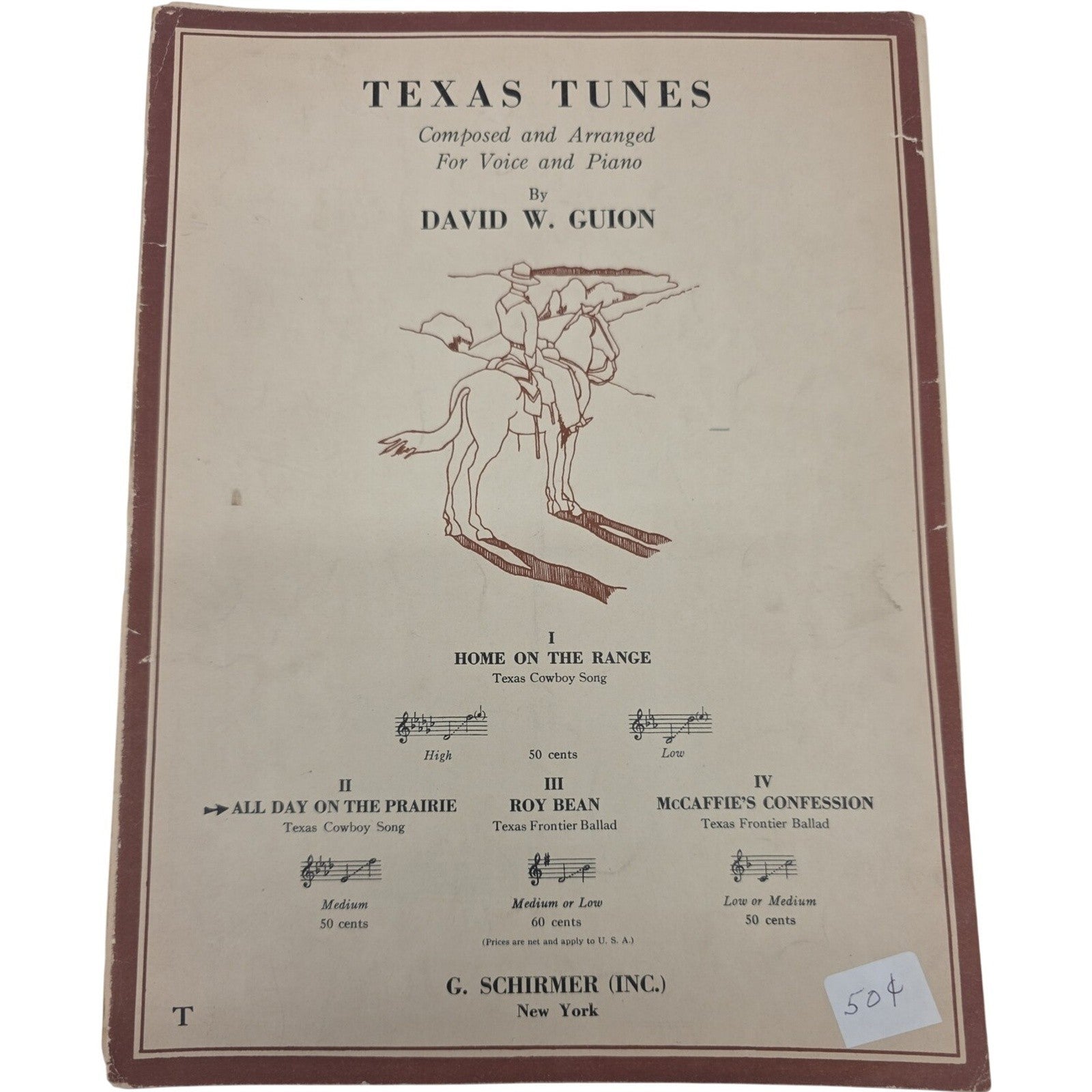 1930 Vintage Texas Tunes Sheet Music by David W. Guion for Voice & Piano