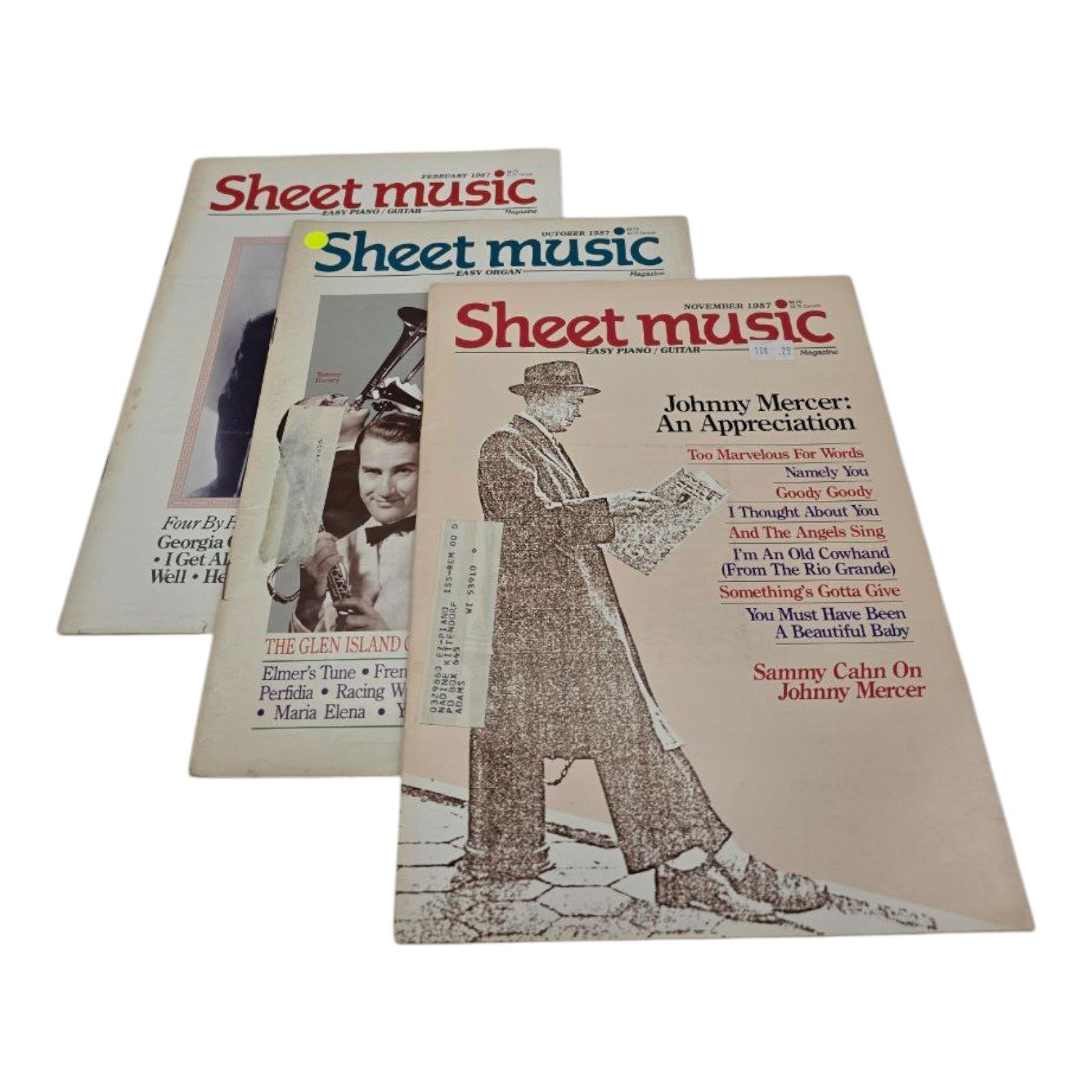Lot of 3 Vintage Sheet Music Magazines Easy Play features Johnny Mercer 1987