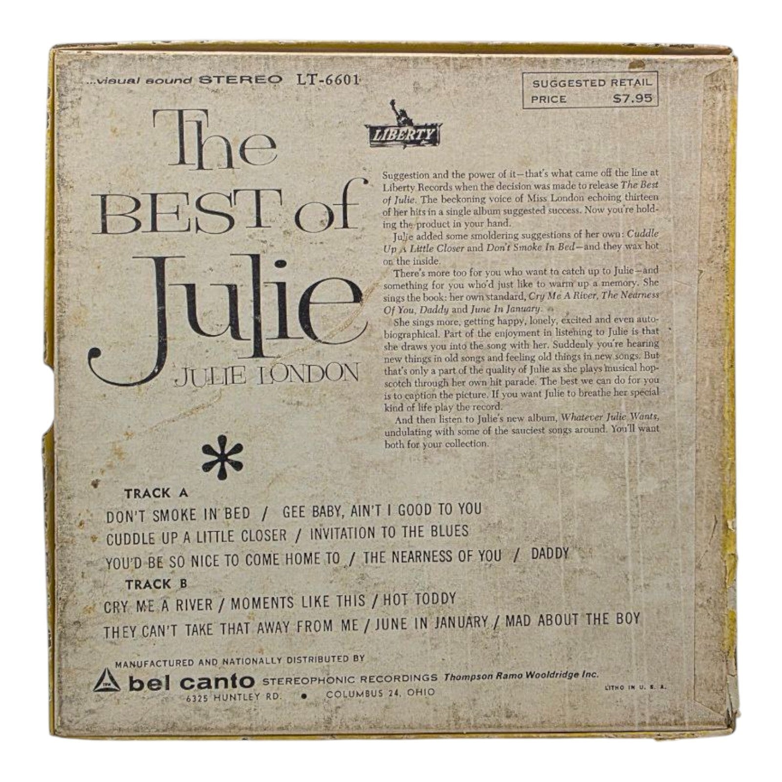 Julie London The Best of Julie Reel to Reel 4 Track Tape LT 6601 Liberty Records