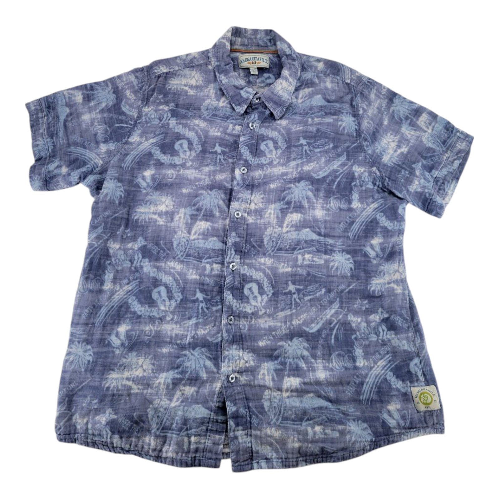 Margaritaville Men's Blue Hawaiian Shirt XXL Aloha Island Cotton Blend