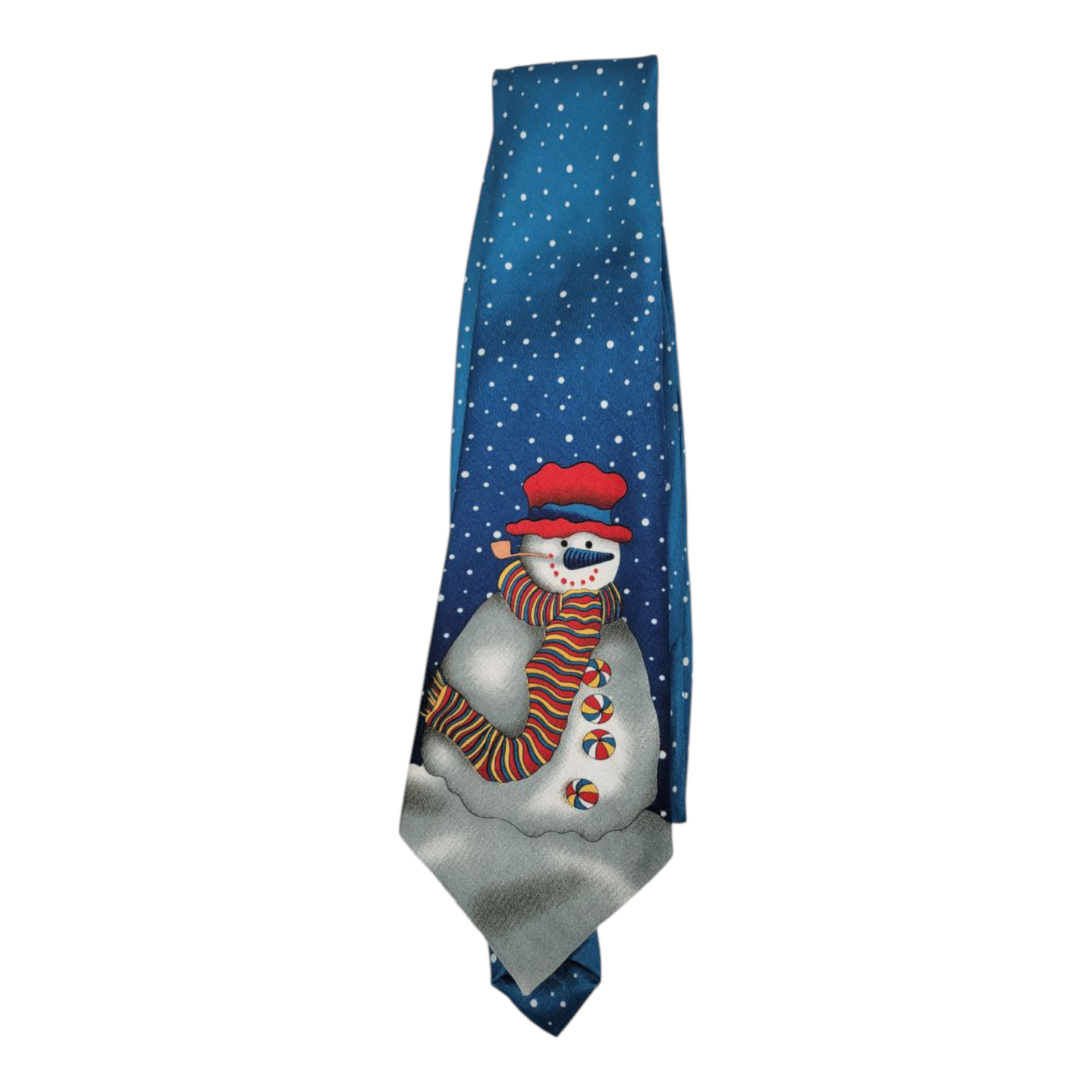 FUNTYME Mens Christmas Holiday Snowman Blue White Polka Dot Neck Tie