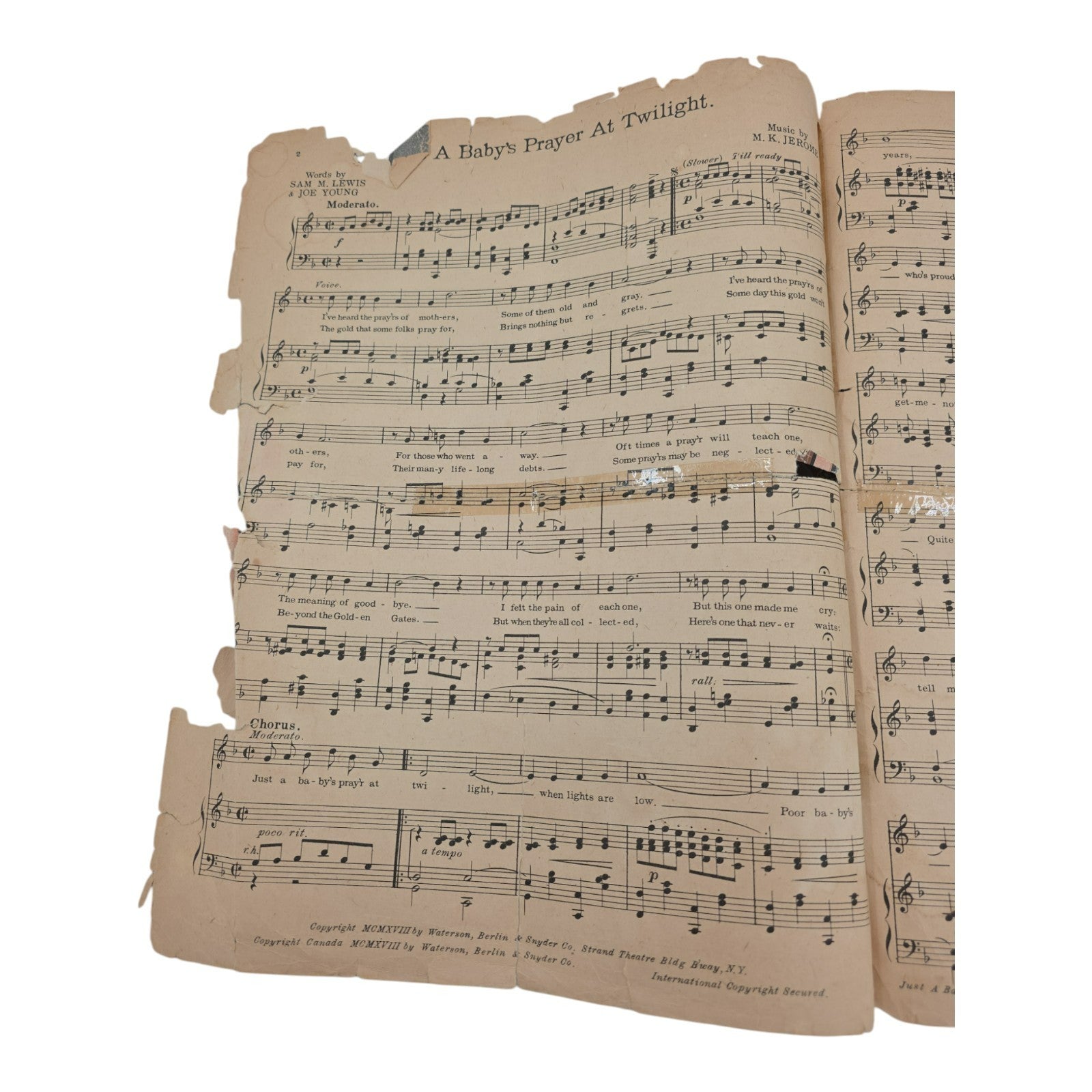 JUST A BABY'S PRAYER AT TWILIGHT Vintage Sheet Music 1918