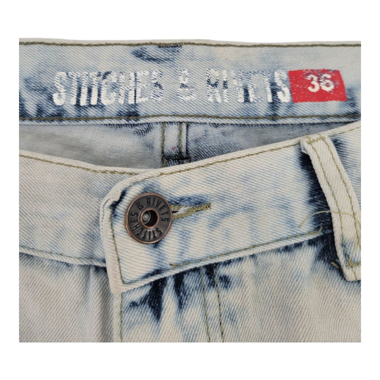 Stitches & Rivets Light Acid Wash Moto Jeans Mens Slim Fit Size 36
