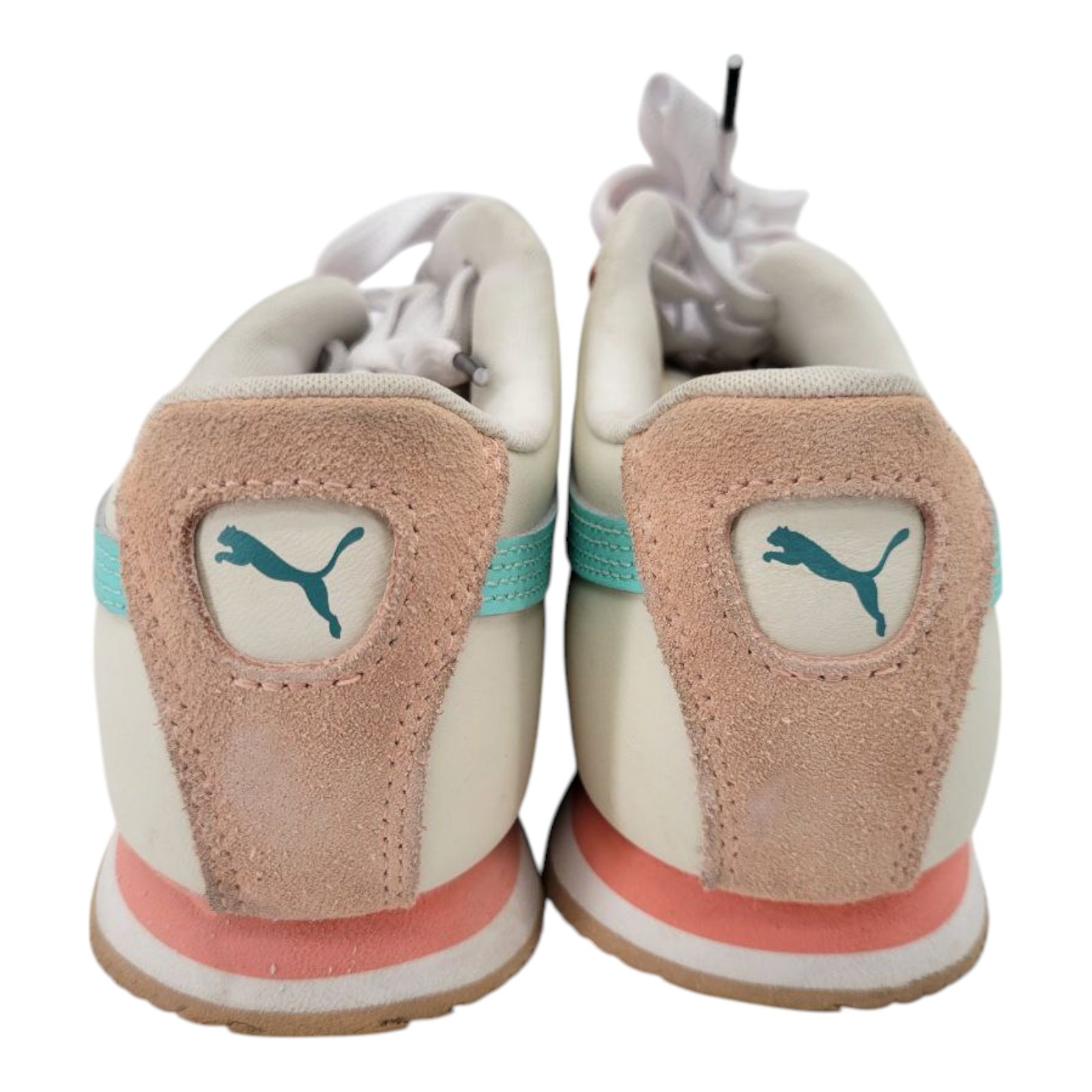 Puma Roma Womens Sneakers Cream Aqua Pink Leather Suede Size 7.5 Style 392702-01