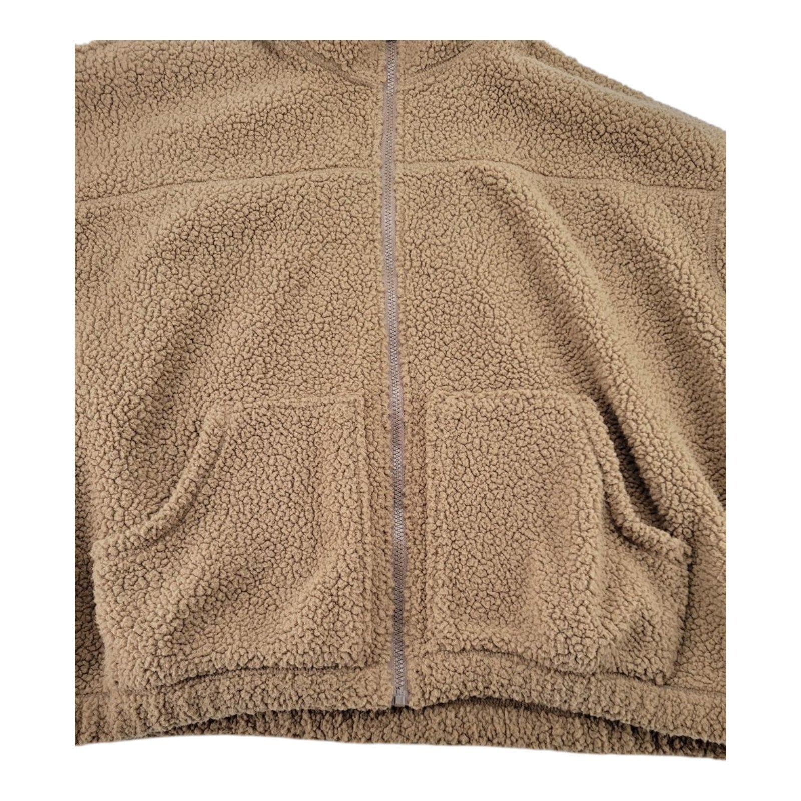 Old Navy Brown Sherpa Mens Fleece Jacket Full Zip Mock Neck Pockets Size L Tall