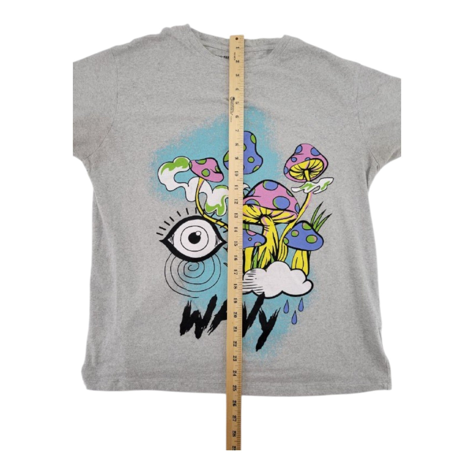 Road Narrows NYC Wavy Mushroom Psychedelic Eye Graphic Print Gray T-Shirt XL