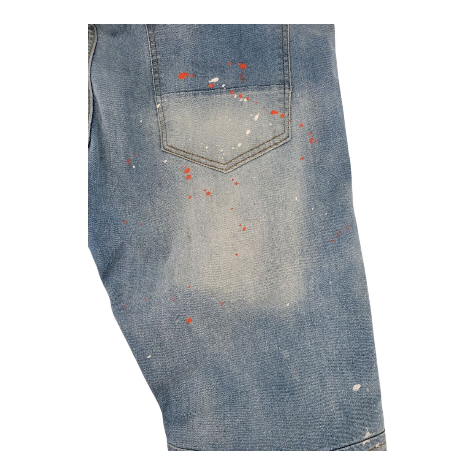 Focus Jeans Mens Paint Splatter Moto Biker Denim Pants Distressed Style 32L