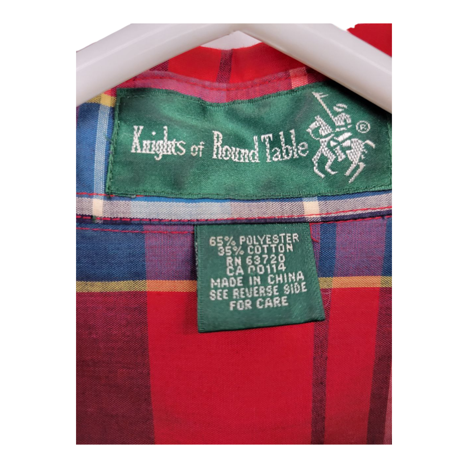 Knights of Round Table Red Plaid Button Down Long Sleeve Shirt Size LT