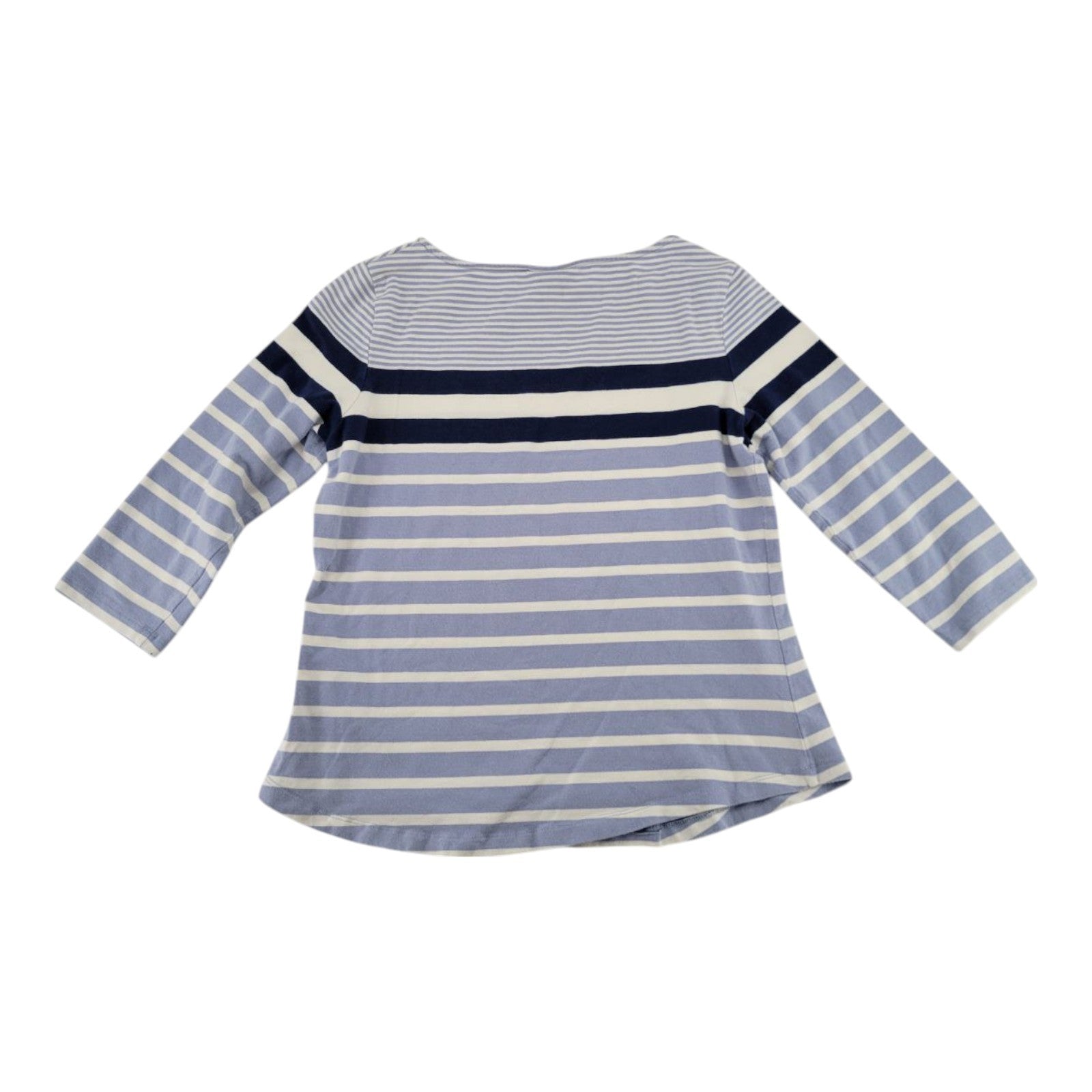 Ruby Rd Petite Blue White Striped Boat Neck 3/4 Sleeve Shirt Stretch Size PS