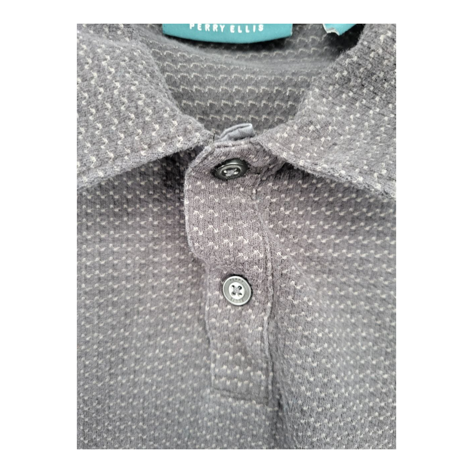 Perry Ellis Mens Gray Textured Knit Polo Shirt Short Sleeve Size XL