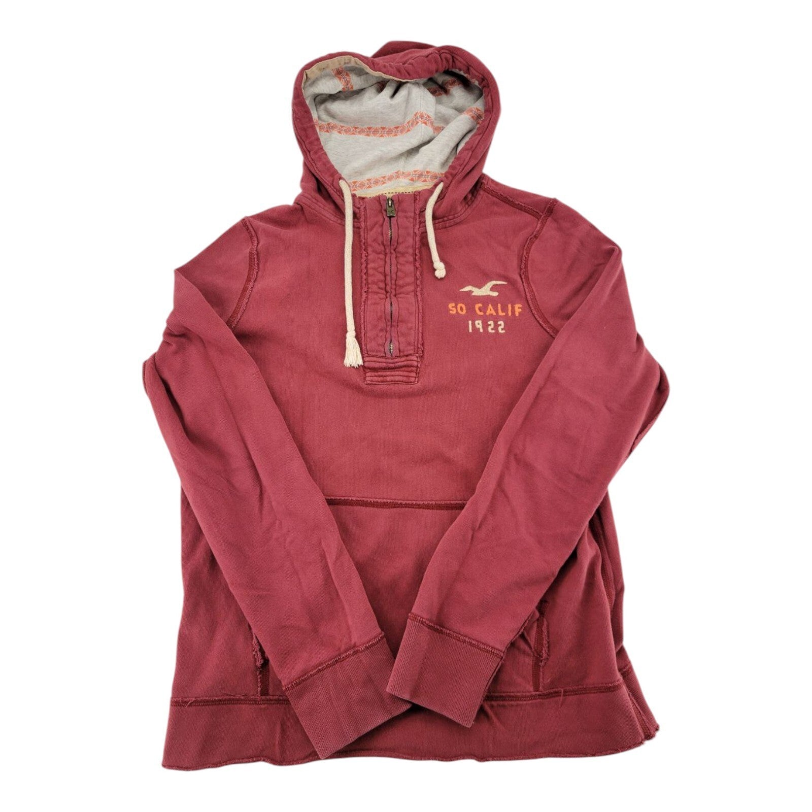 Hollister So Calif 1922 Hoodie Pullover Red Kangaroo Pocket Lined Hood Large