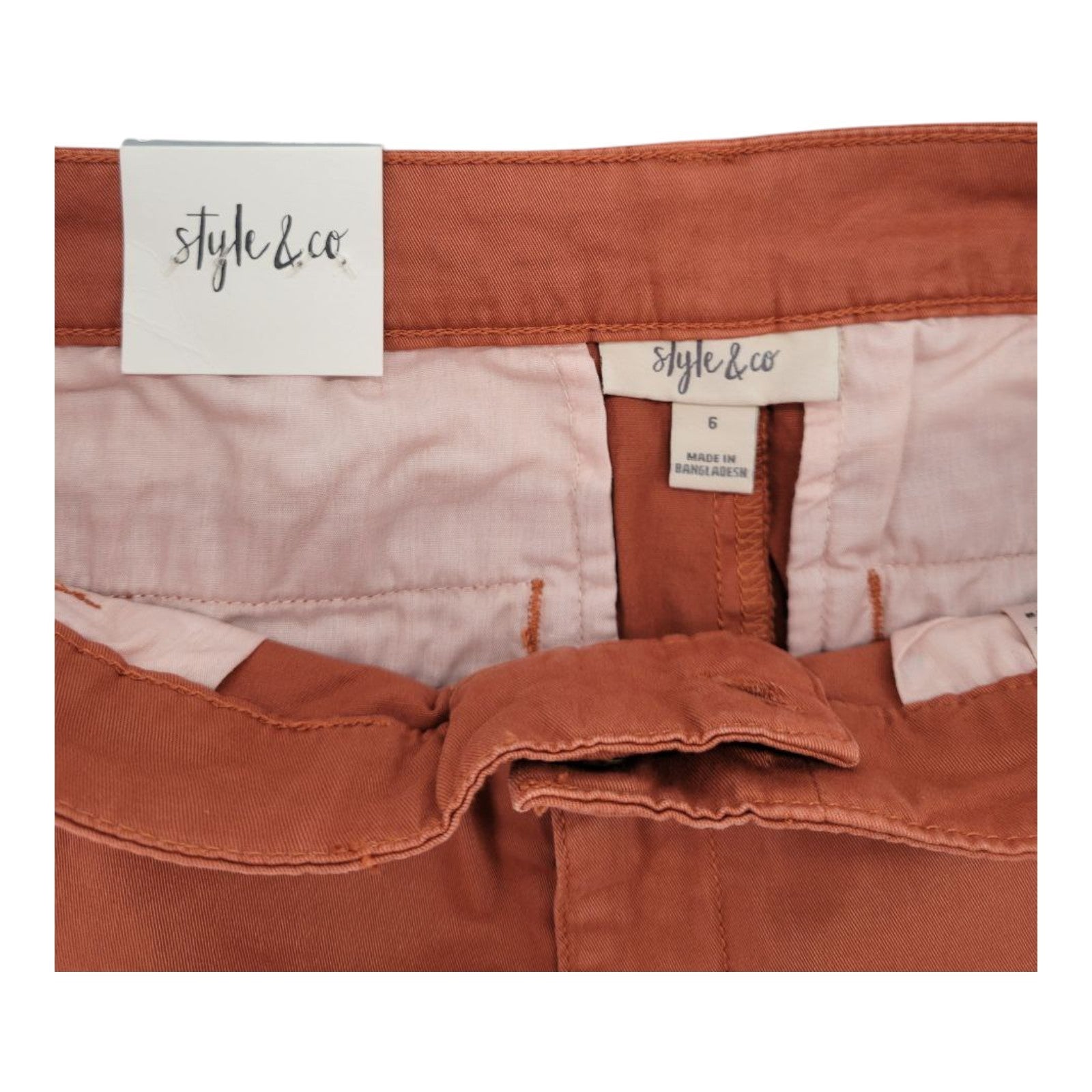 Style & Co Women's Ankle Pants Size 6 Rust Mid Rise Stretch Cotton Casual