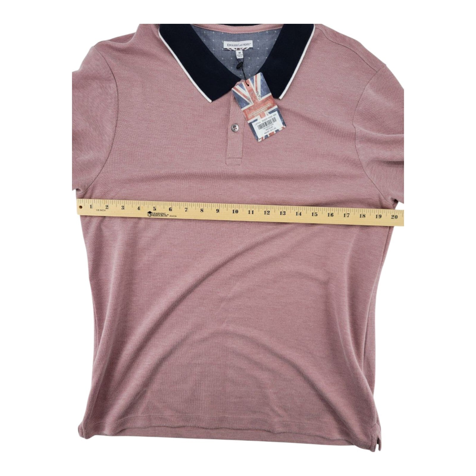 English Laundry Desert Rose Pink Navy Collar Polo Shirt Mens Medium