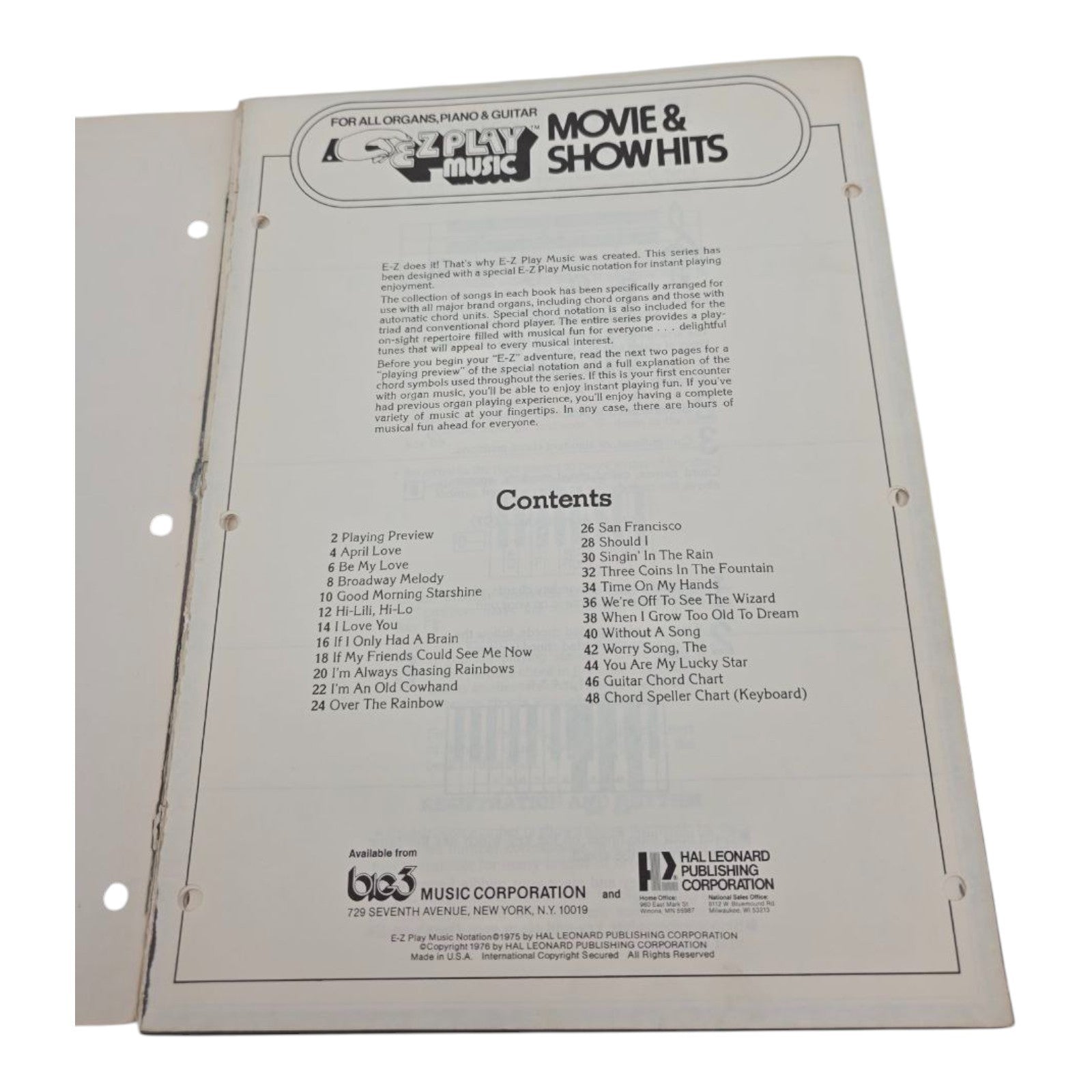 EZ Play Music 28 Movie & Show Hits for Organs Piano & guitar Vintage Music Book