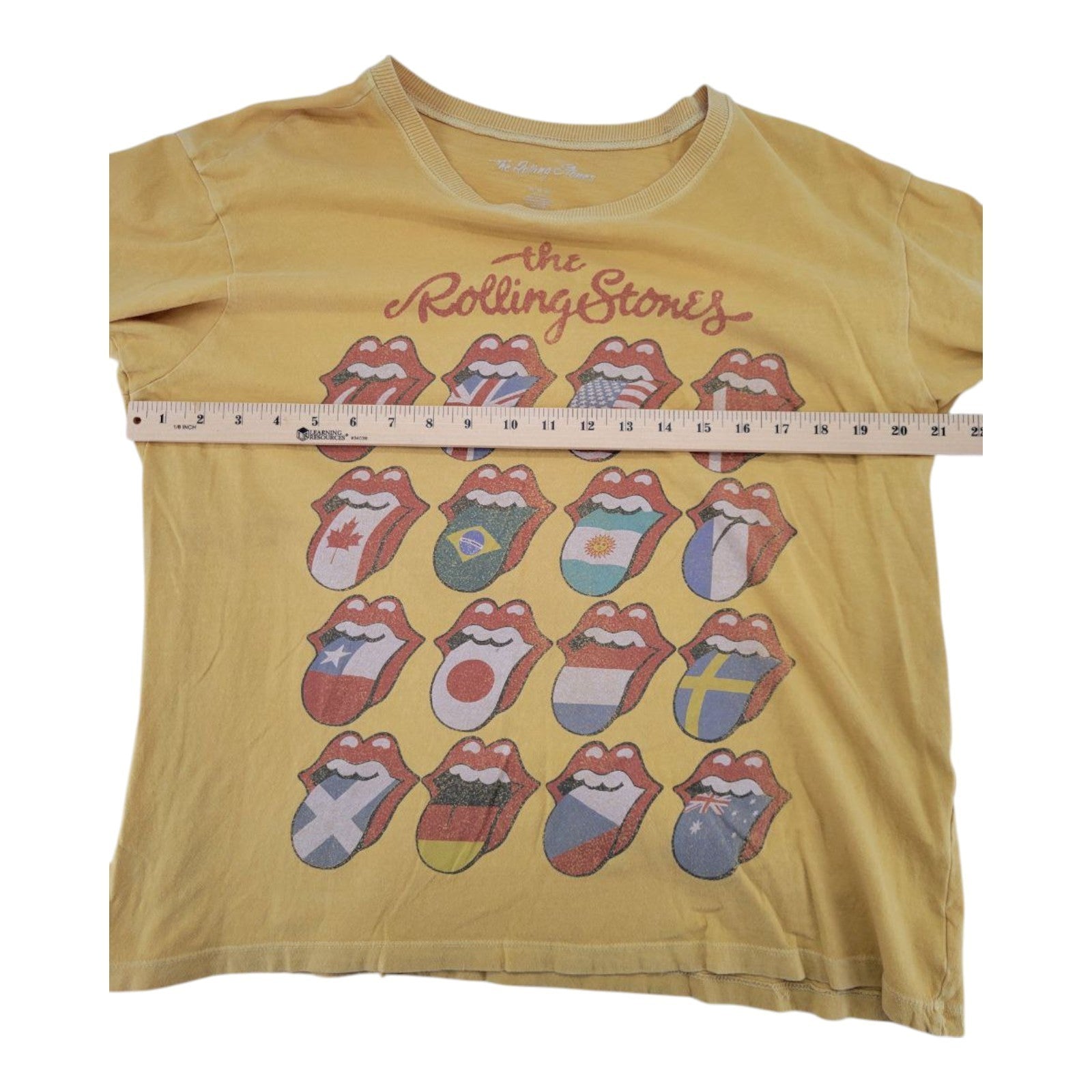 The Rolling Stone Womens Yellow Crew Neck Short Sleeve Graphic T Shirt Size M