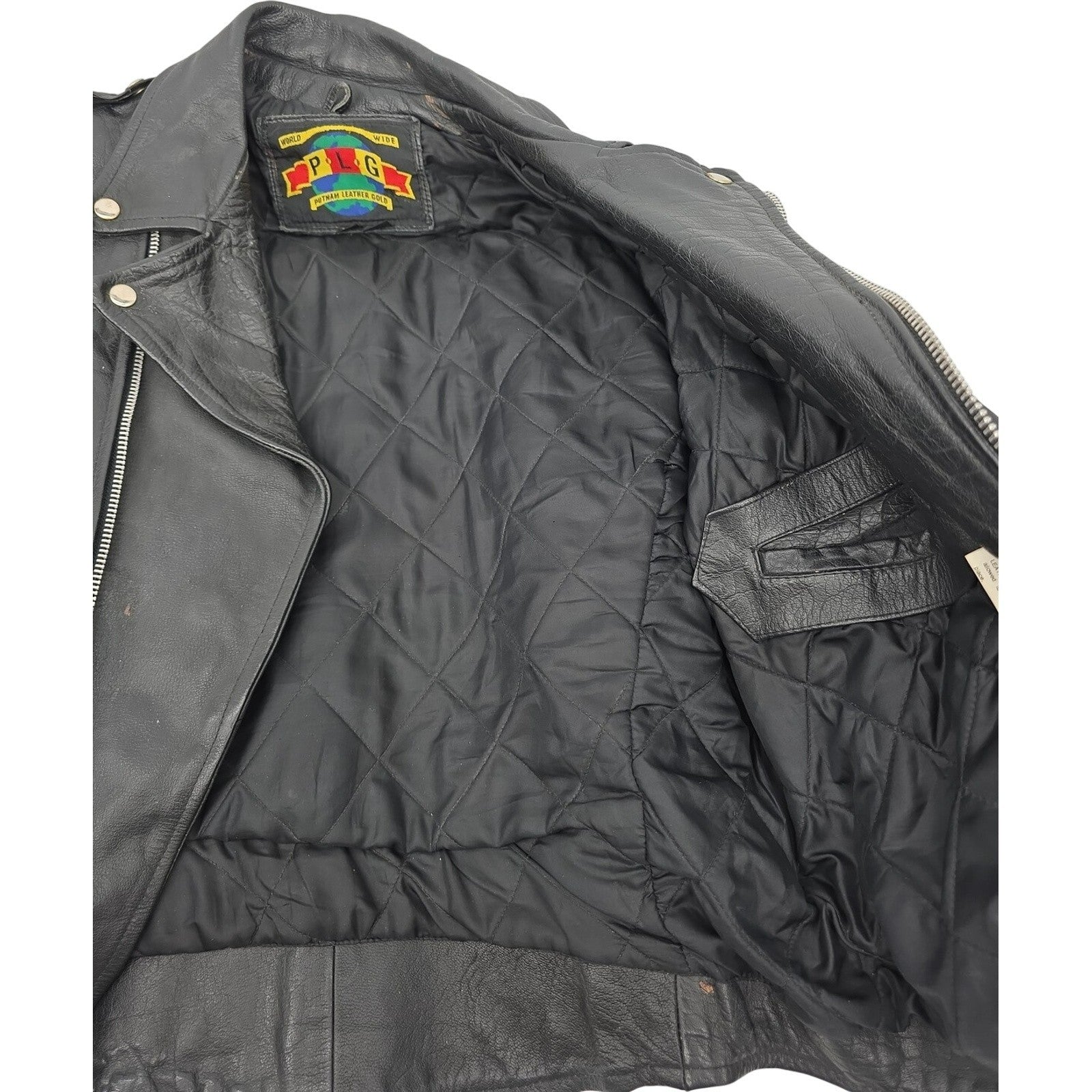 Putnam Leather Gold Motorcycle Jacket Mens 42 / M Biker Vintage Black Moto PLG