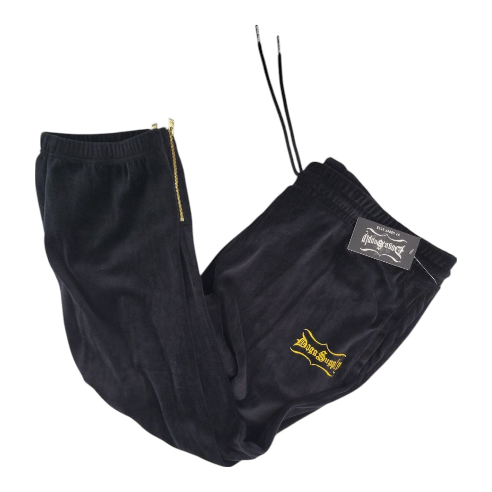 Dogg Supply by Snoop Dogg Velour Black Sweatpants Gold Zip Ankle Size 3XL