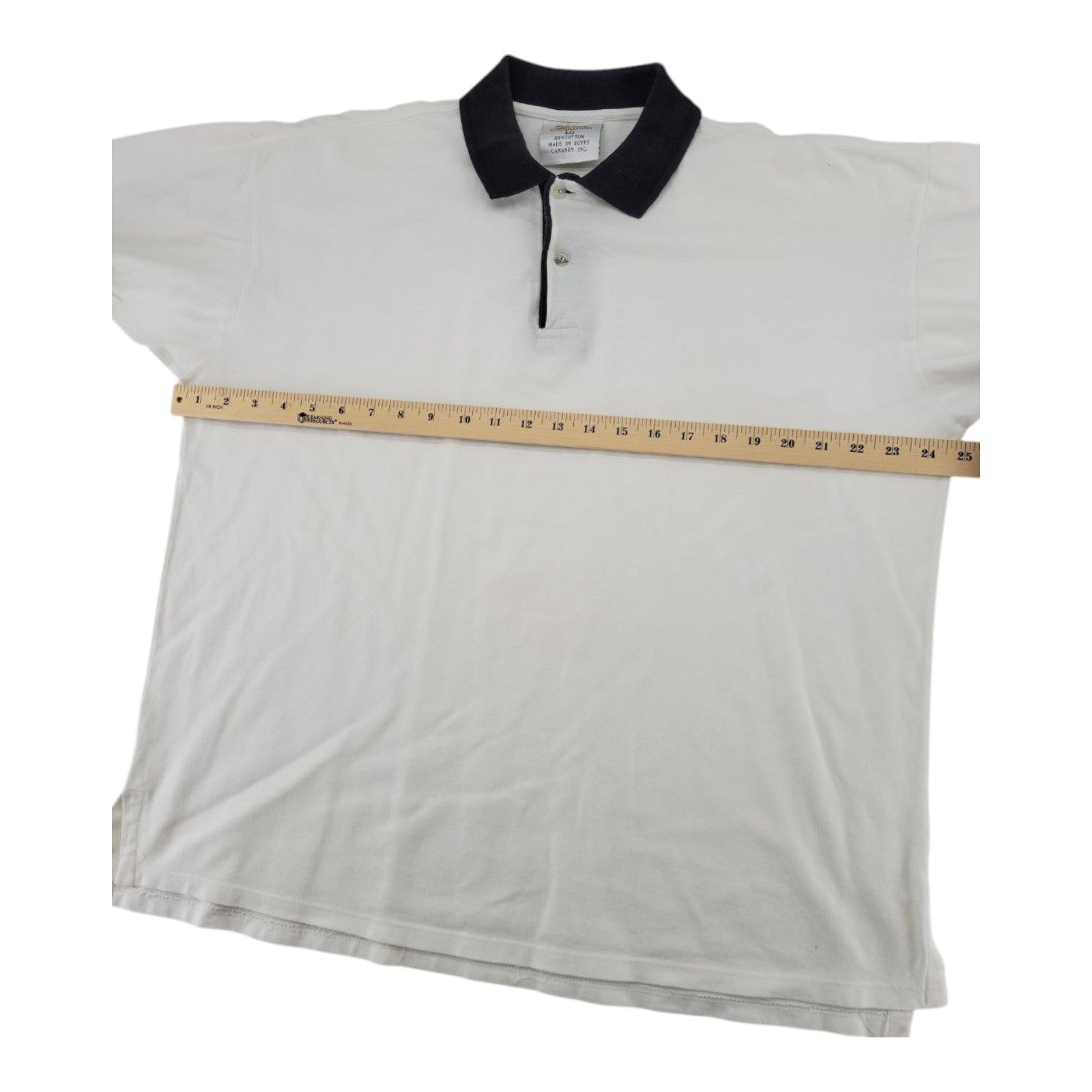 Prima White Polo Shirt Size L Black Collar Cotton Short Sleeve