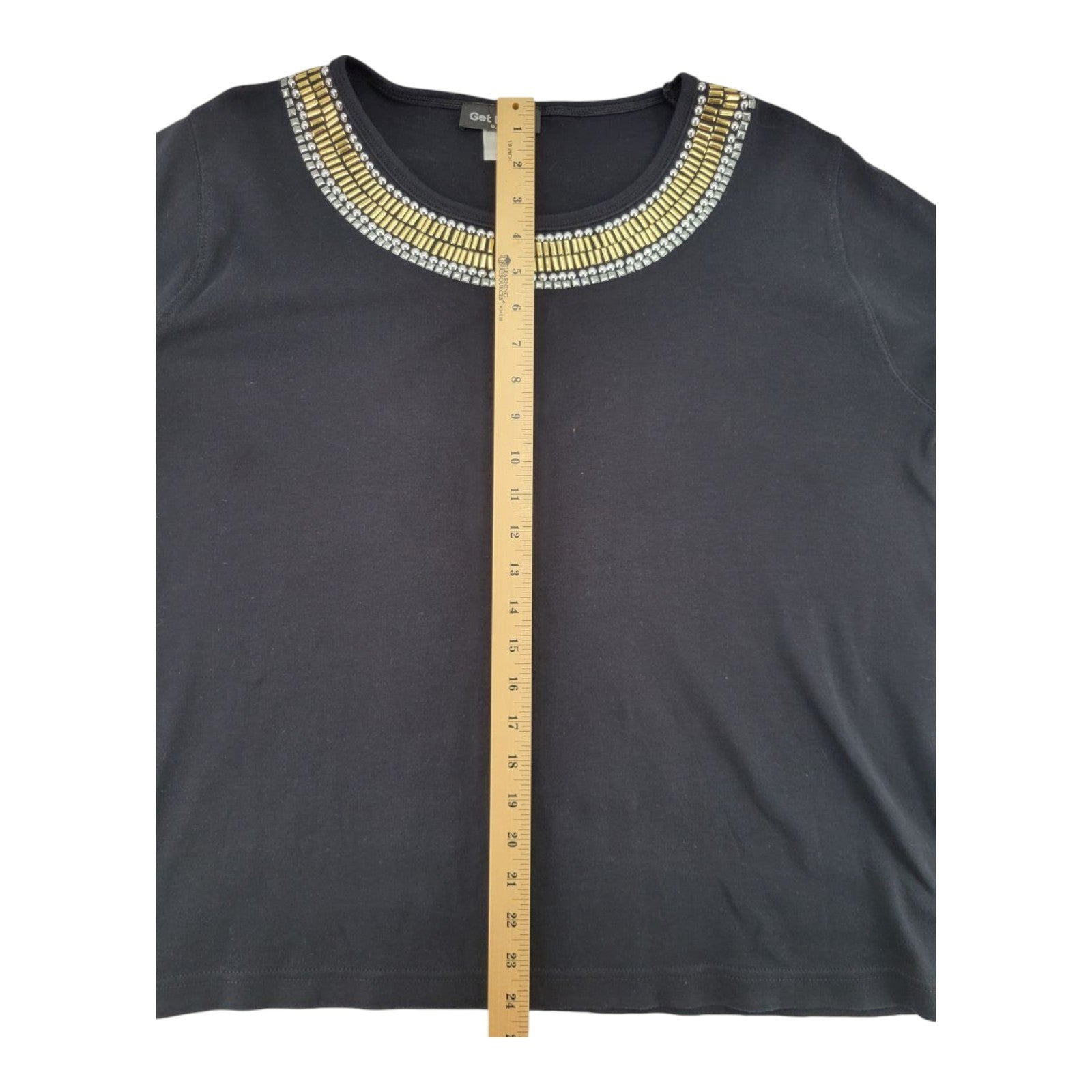 Get Lucky USA Black 3/4 Sleeve Beaded Scoop Neck Top Womens Size XL