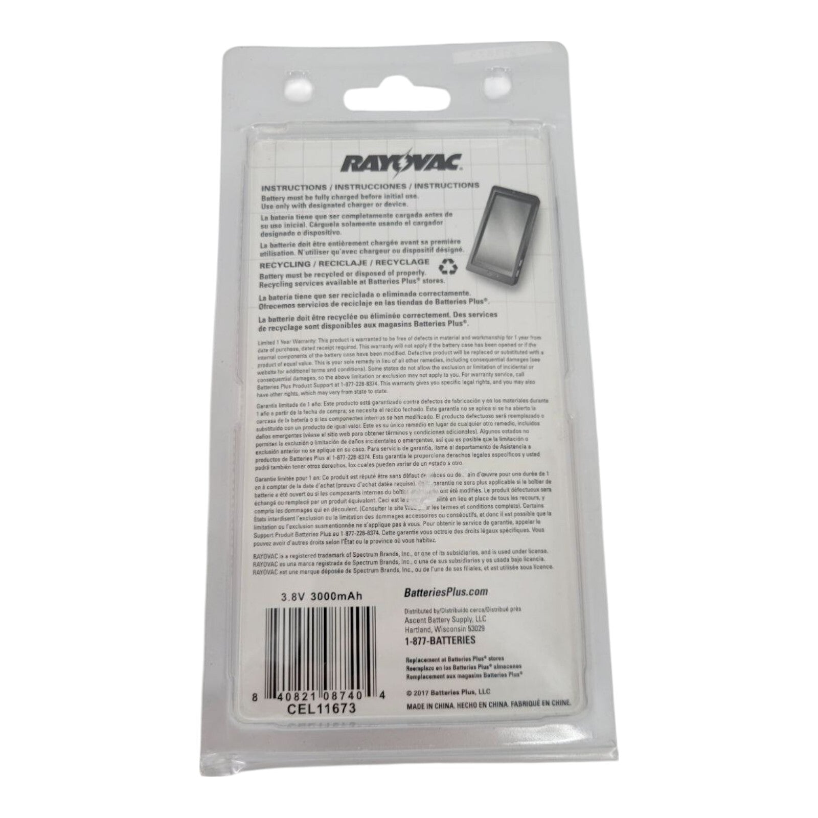 Rayovac LG Cell Phone Battery 3000mAh Li-ion CEL11673