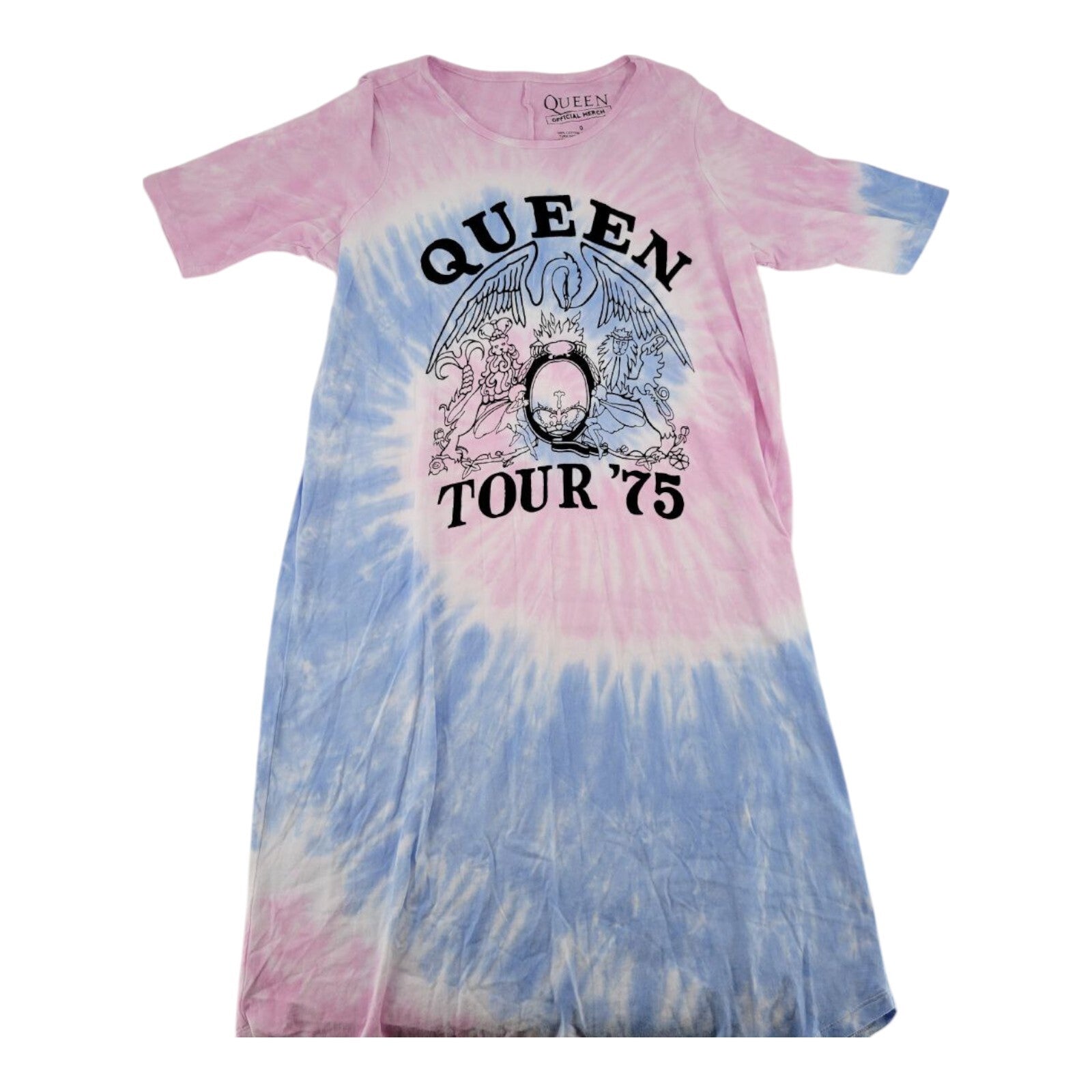 Queen Official Merch Tour ’75 Pink Blue Tie Dye T-Shirt Dress Womens Size 0
