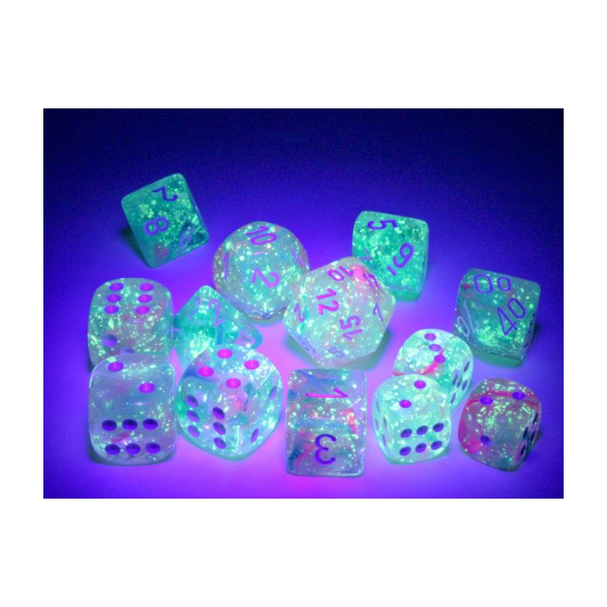 Chessex Luminary Nebula Wisteria 7 Dice Set Cube with White Numbers