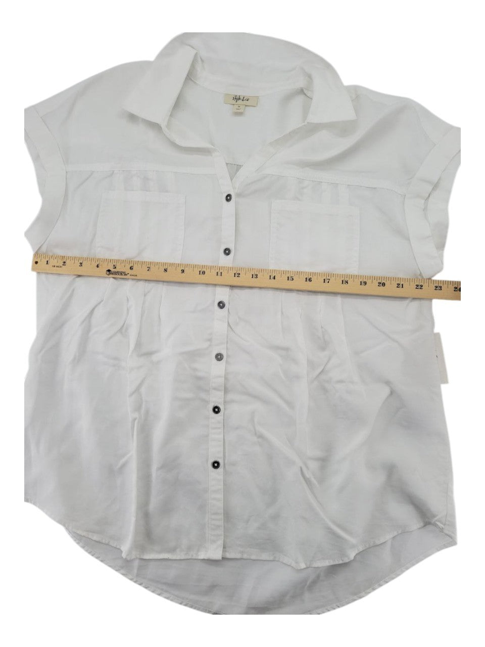 Style & Co Women's White Sleeveless Button Shirt XL Island Getaway